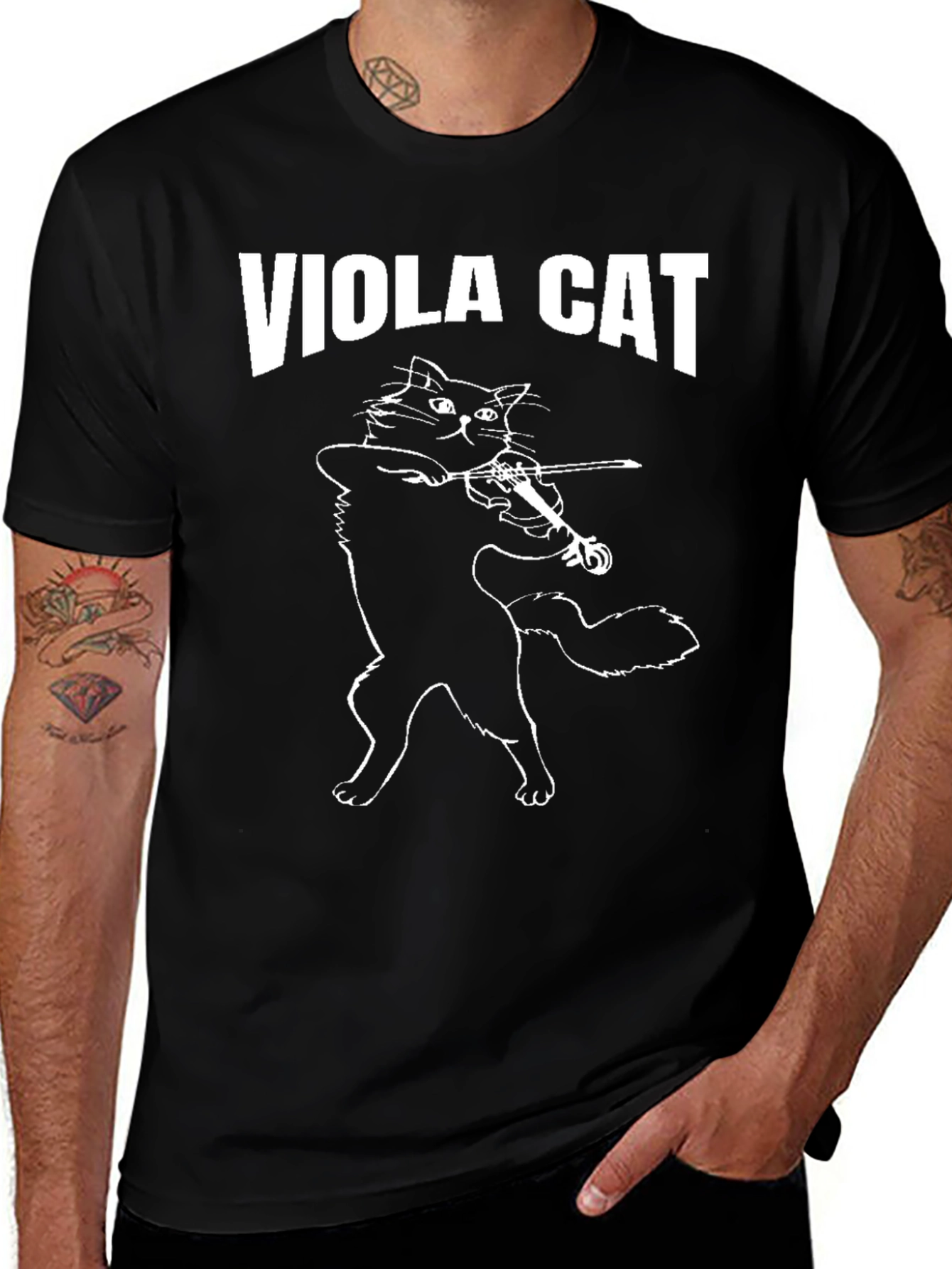 Viola Cat Graphic T-Shirt - Black Crew Neck