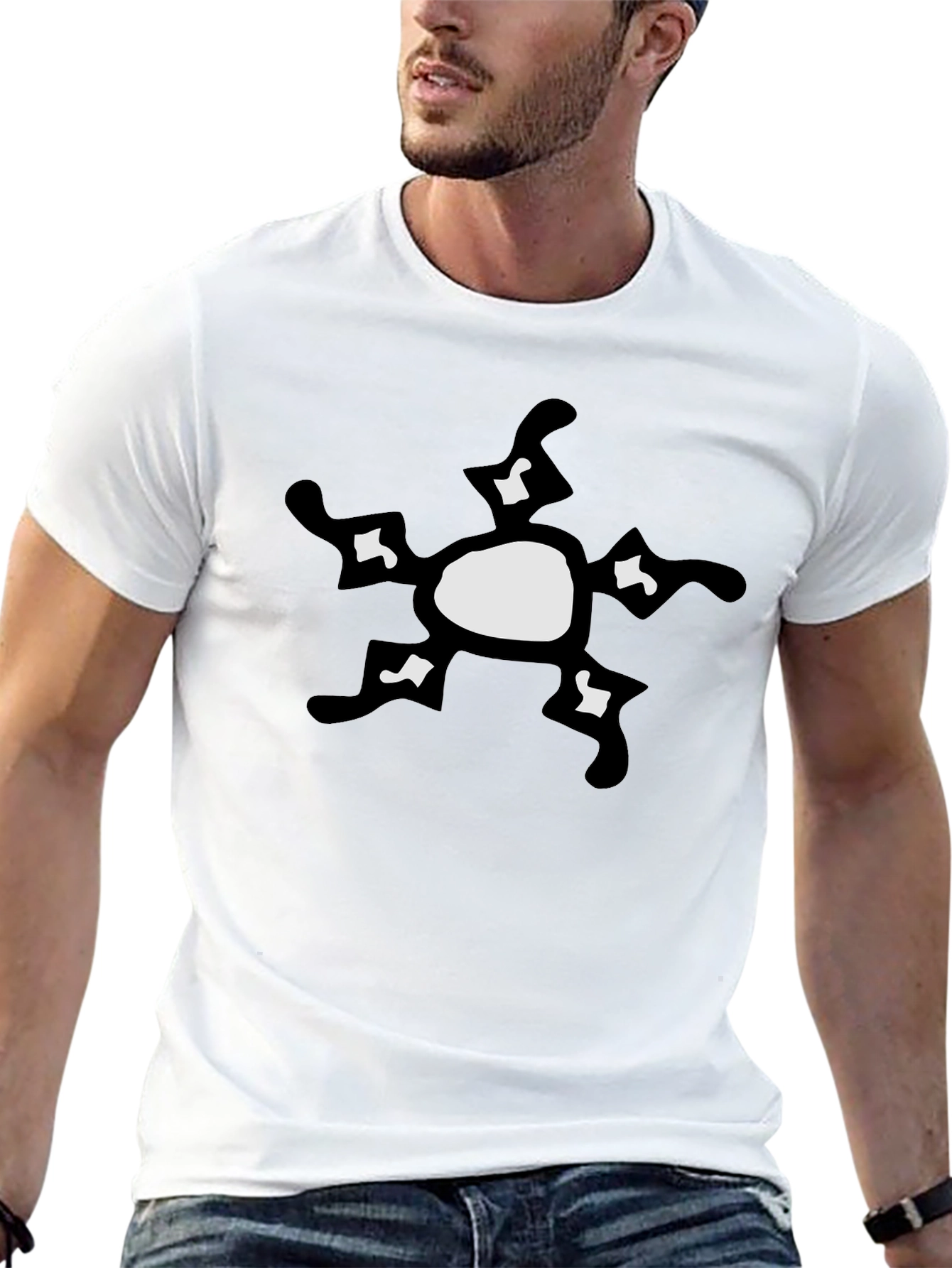 Unique Star Design Black Cotton T-Shirt