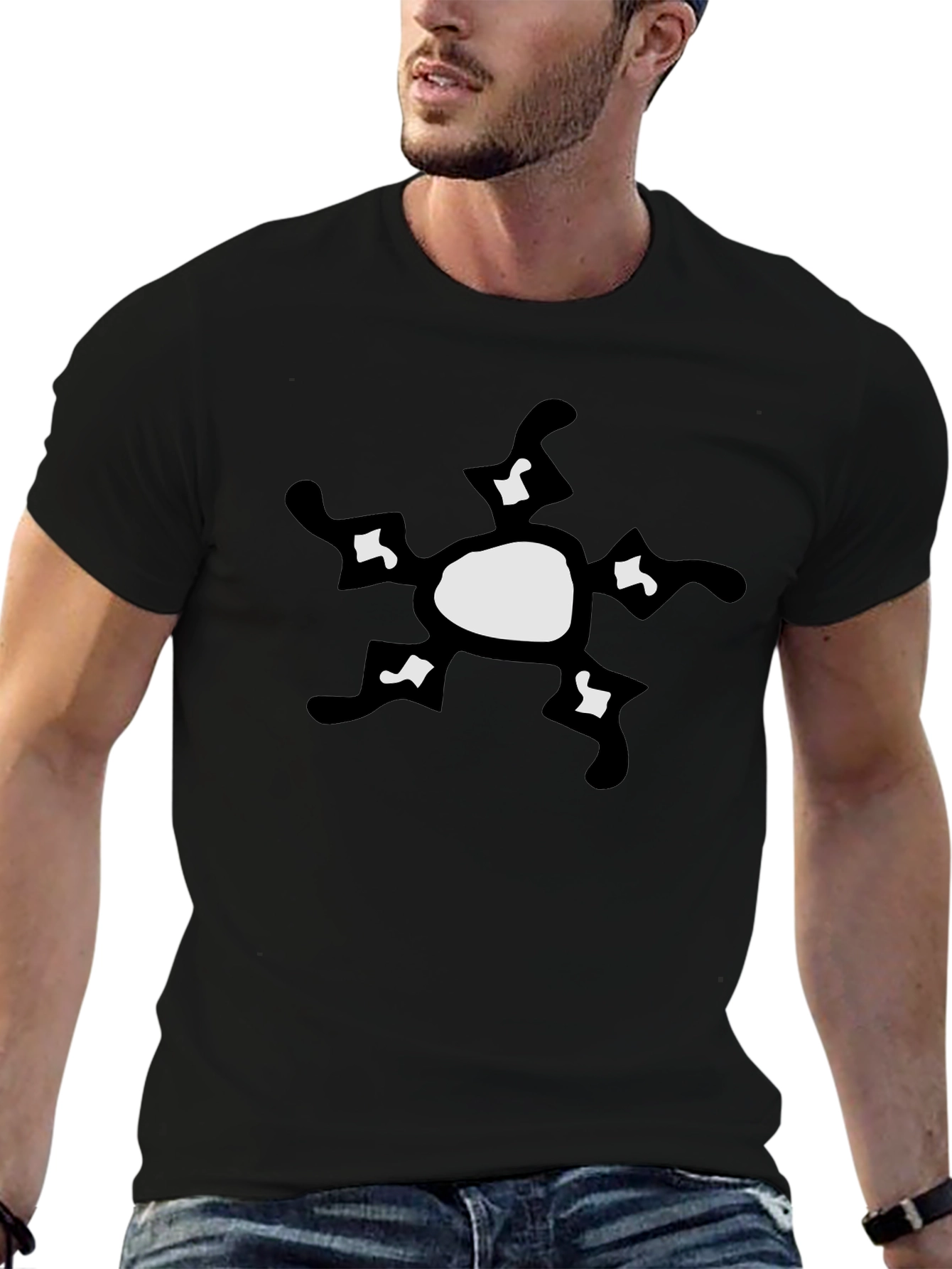 Unique Star Design Black Cotton T-Shirt