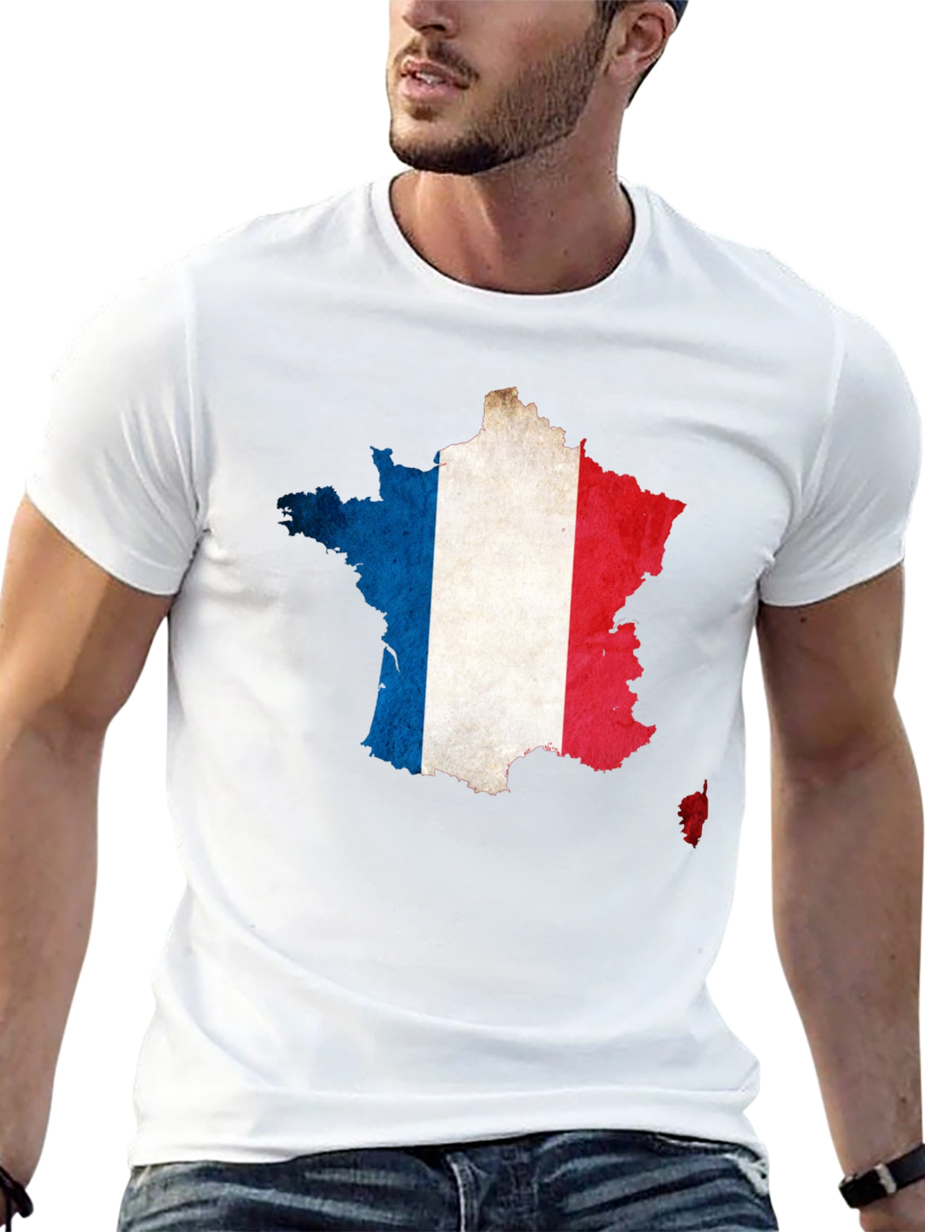 France Flag Map Graphic Tee - Black Cotton T-Shirt