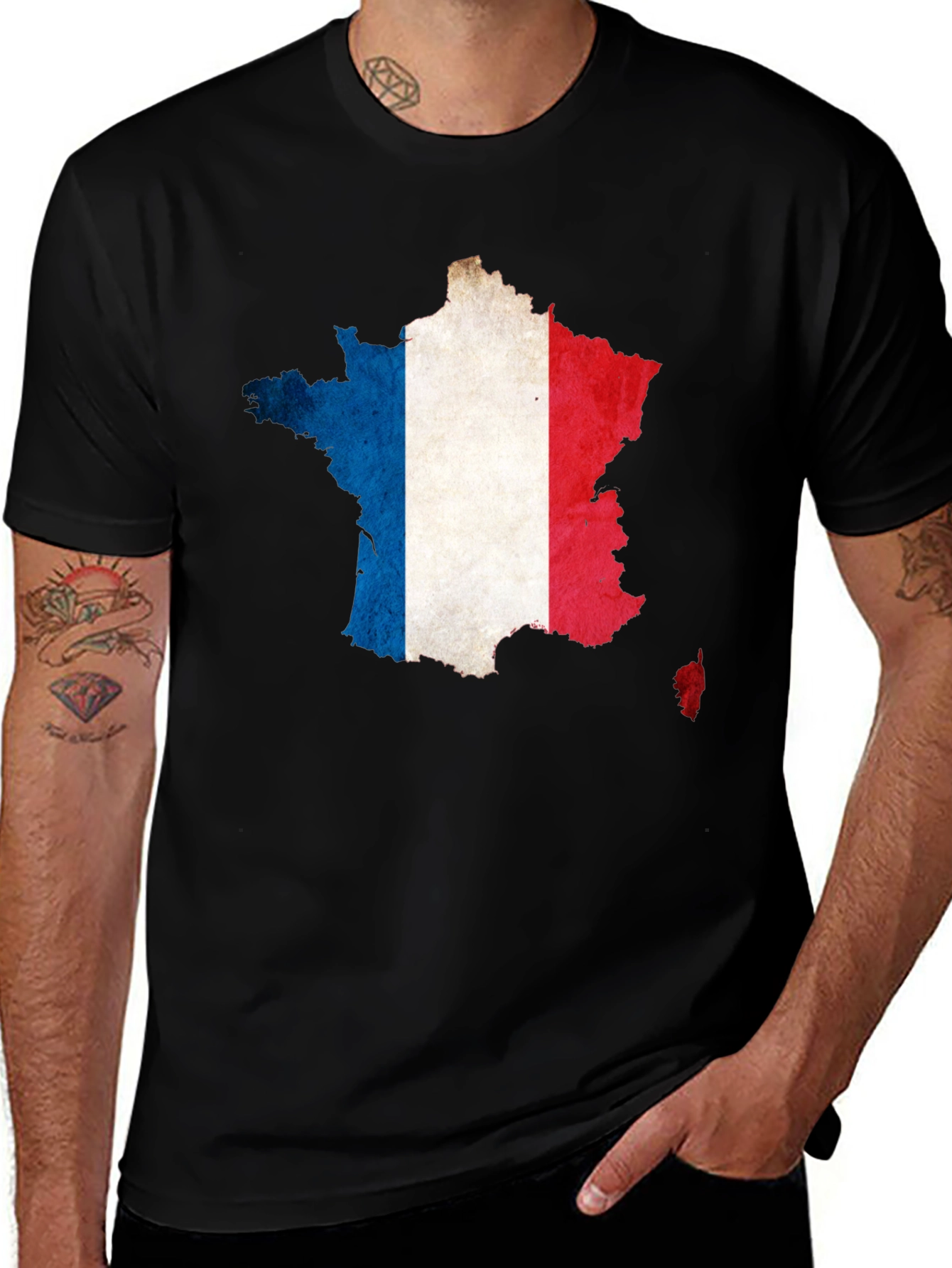 France Flag Map Graphic Tee - Black Cotton T-Shirt