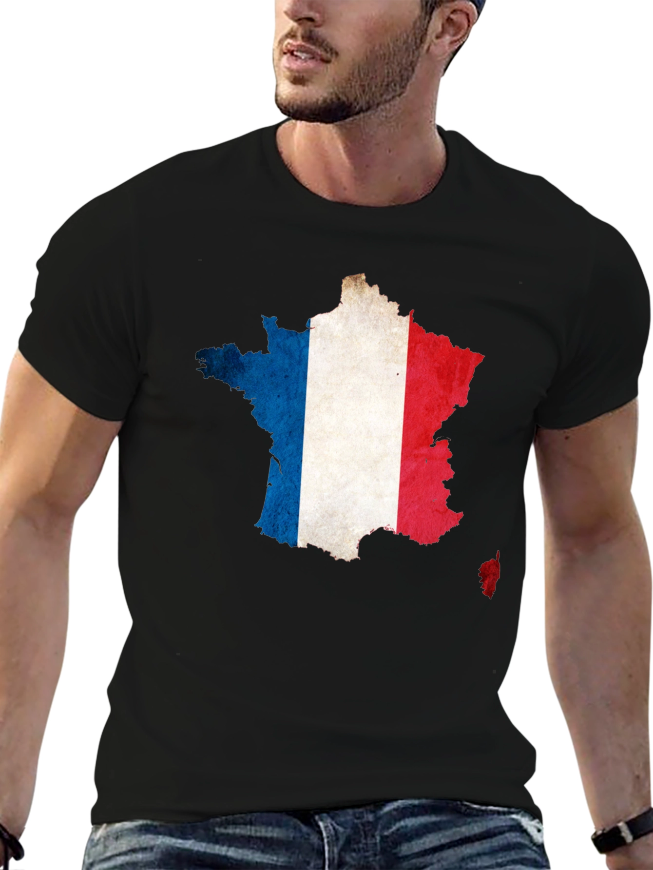 France Flag Map Graphic Tee - Black Cotton T-Shirt