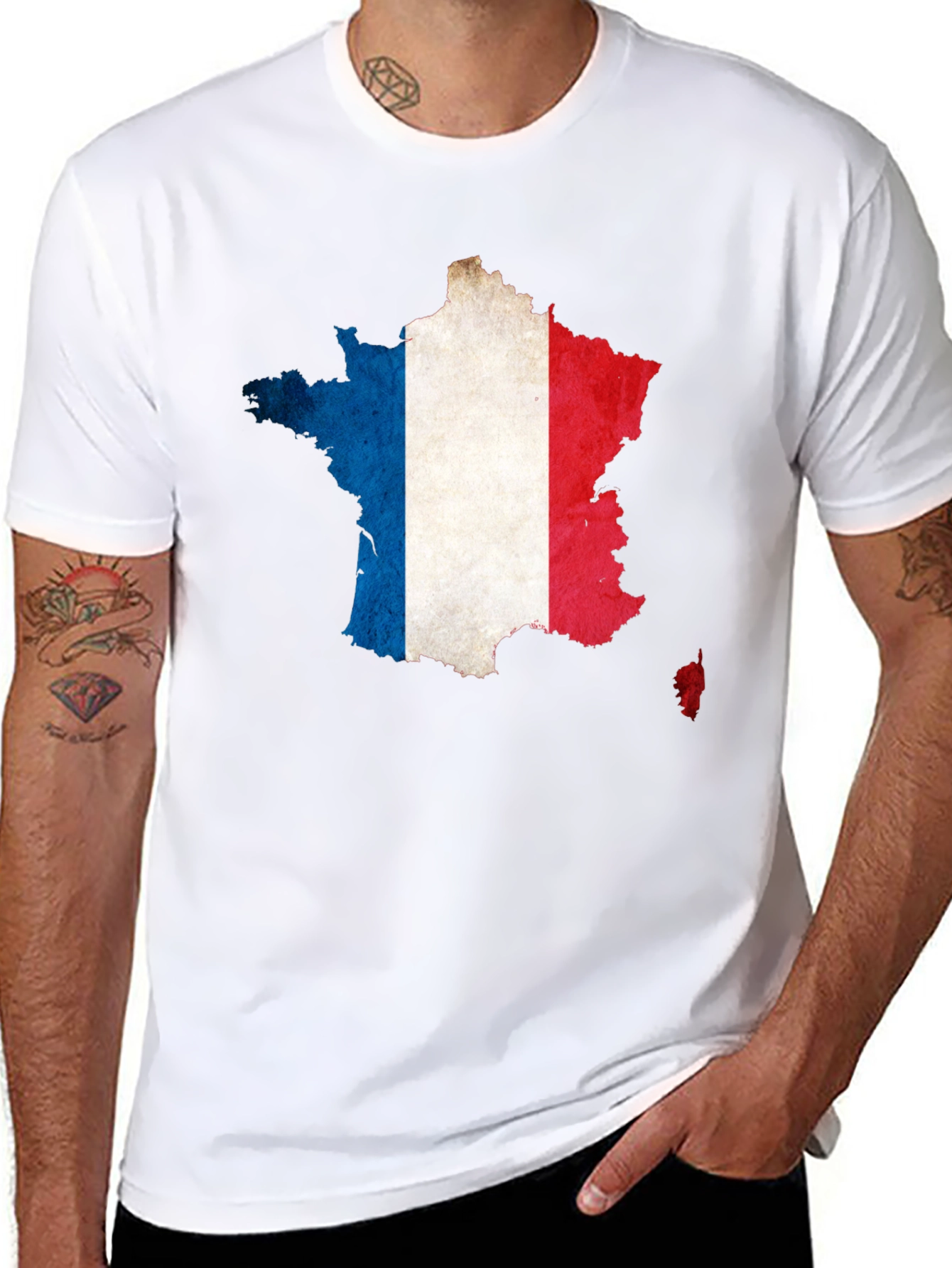 France Flag Map Graphic Tee - Black Cotton T-Shirt
