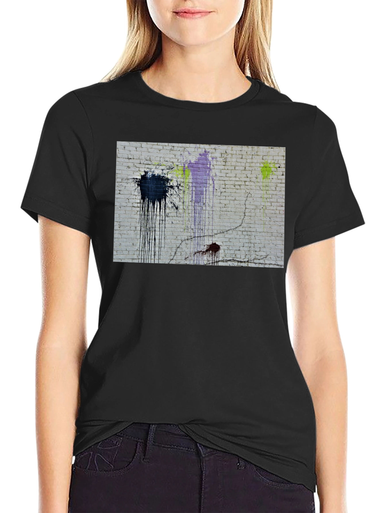 Abstract Brick Wall Graphic Tee - Black