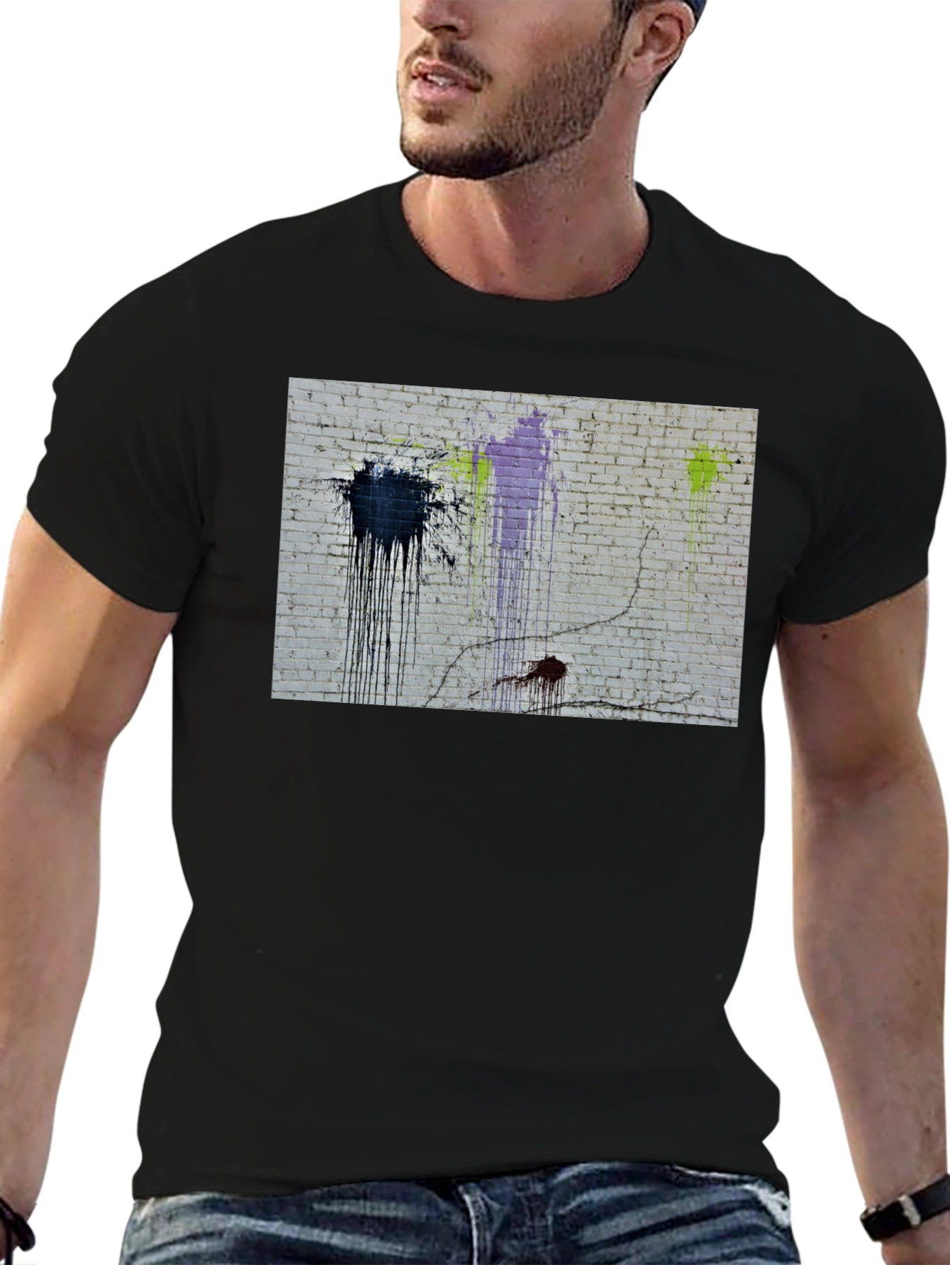 Abstract Brick Wall Graphic Tee - Black