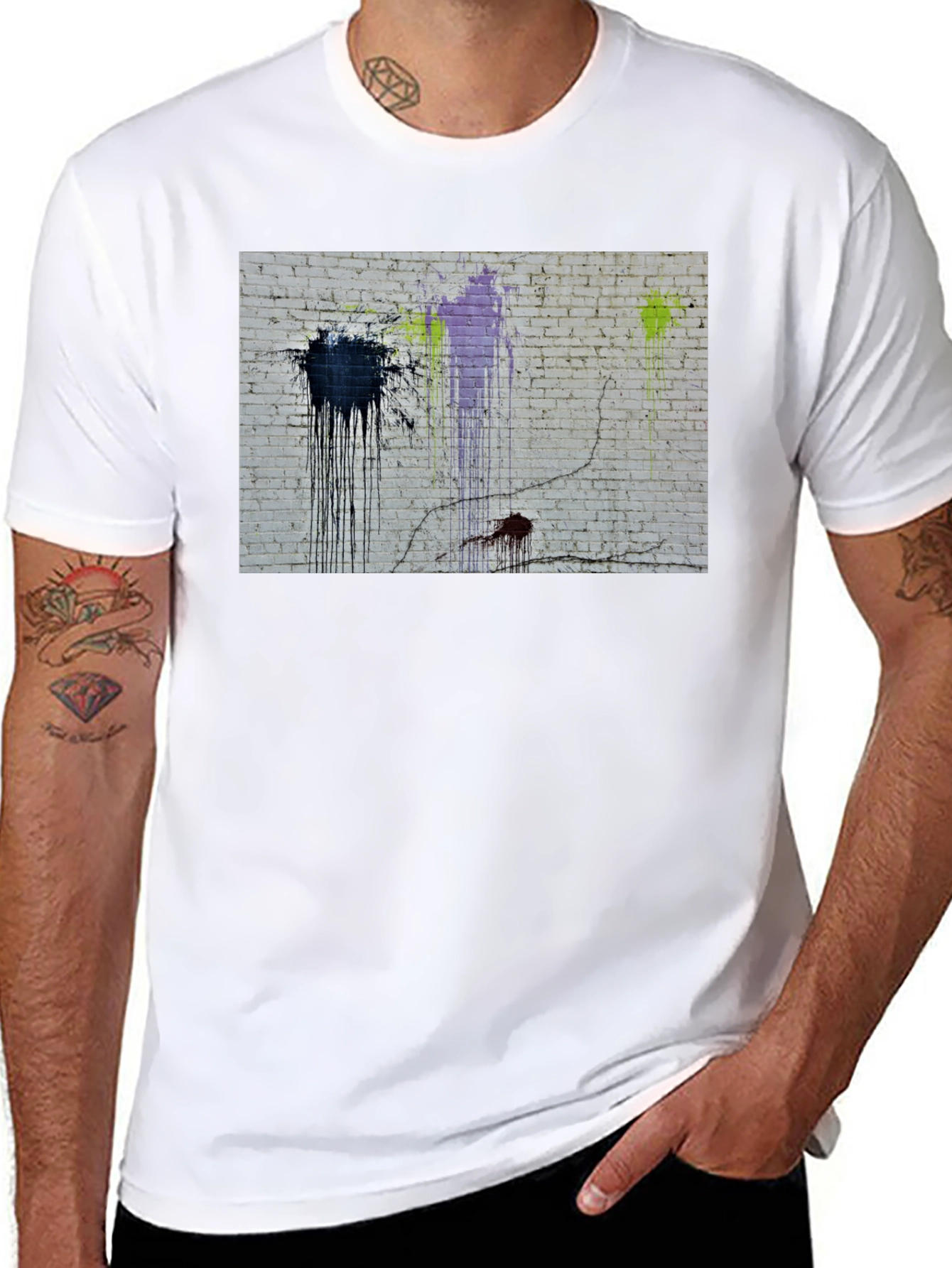 Abstract Brick Wall Graphic Tee - Black