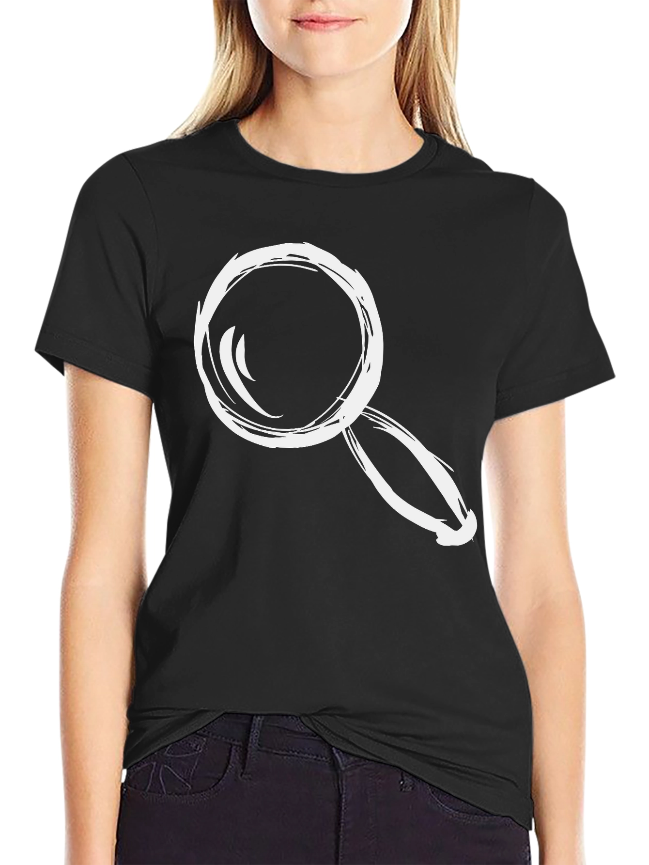 Magnifying Glass Graphic Tee - Black Cotton Casual Shirt
