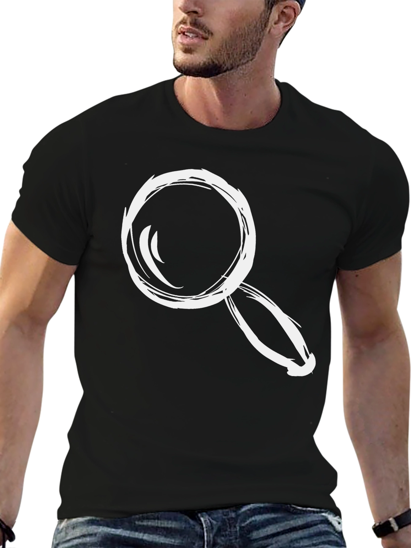 Magnifying Glass Graphic Tee - Black Cotton Casual Shirt