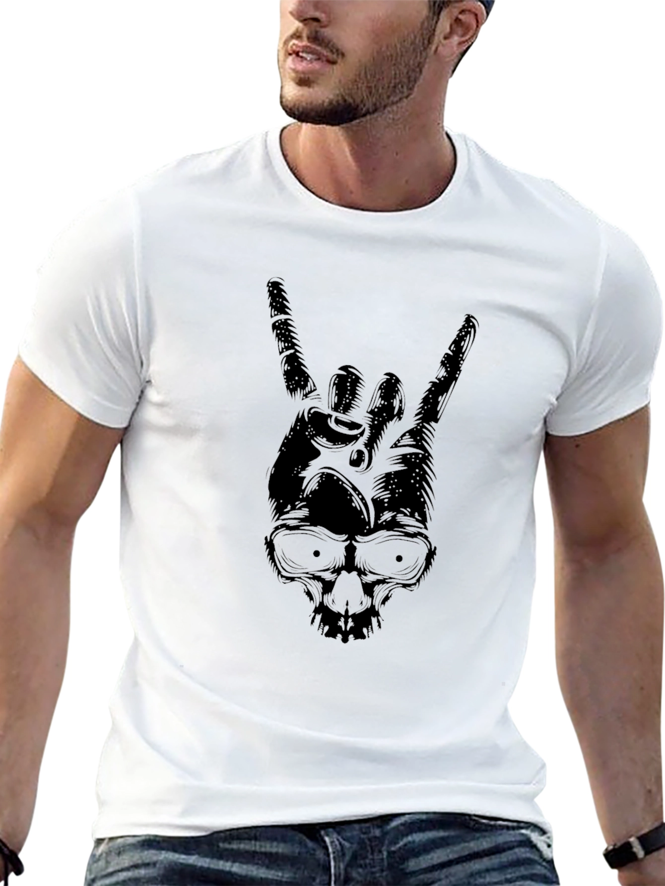 Rock On Skull Graphic T-Shirt - Black