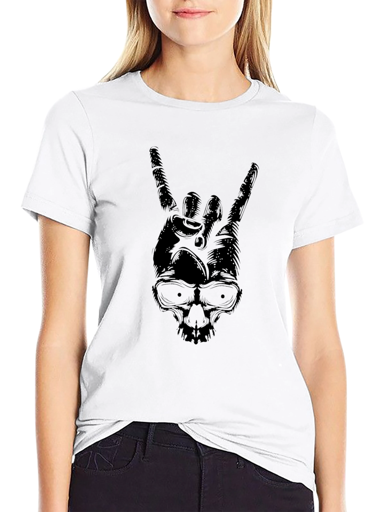 Rock On Skull Graphic T-Shirt - Black