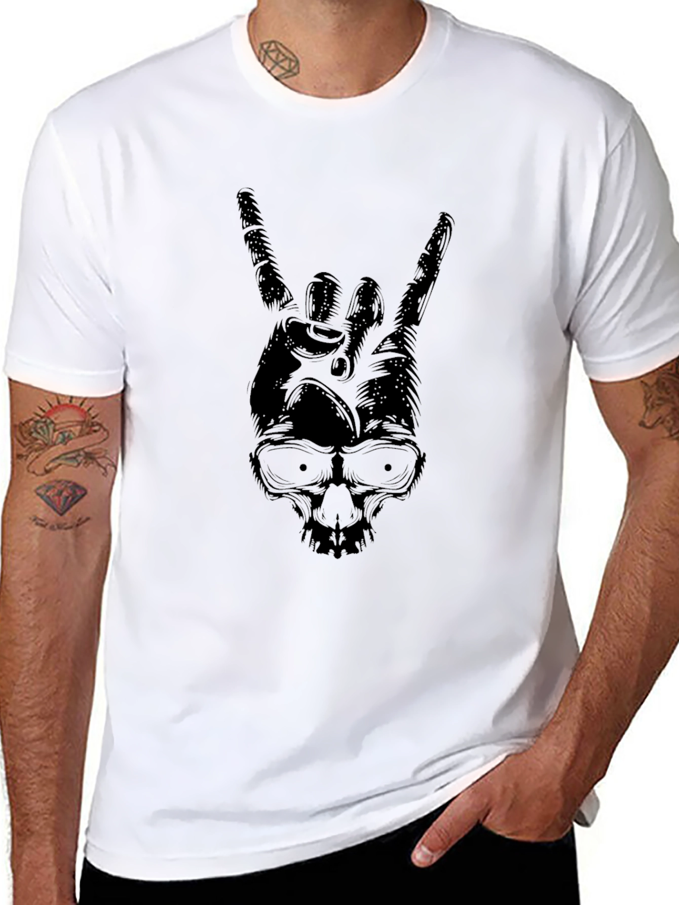 Rock On Skull Graphic T-Shirt - Black