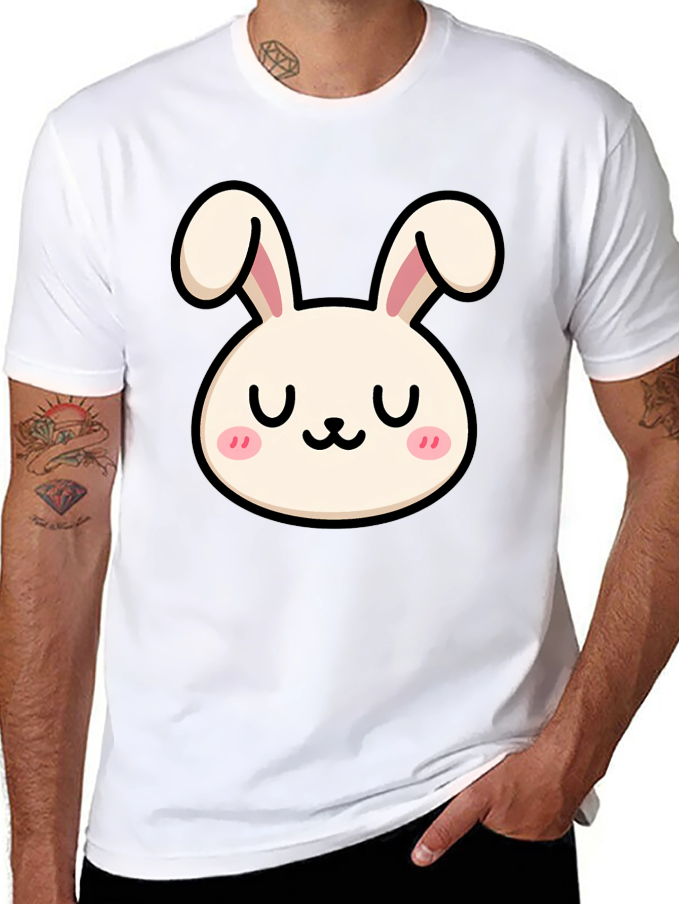 Cute Bunny Graphic Tee - Black Cotton Comfort