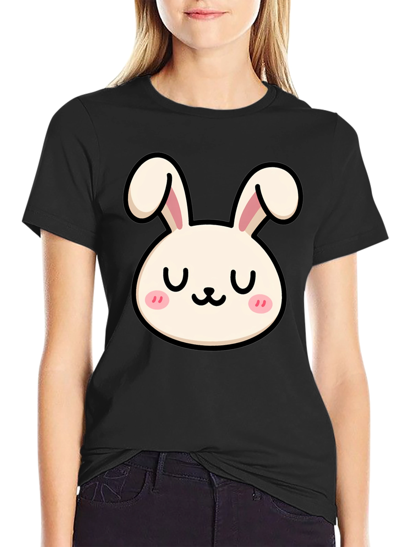 Cute Bunny Graphic Tee - Black Cotton Comfort