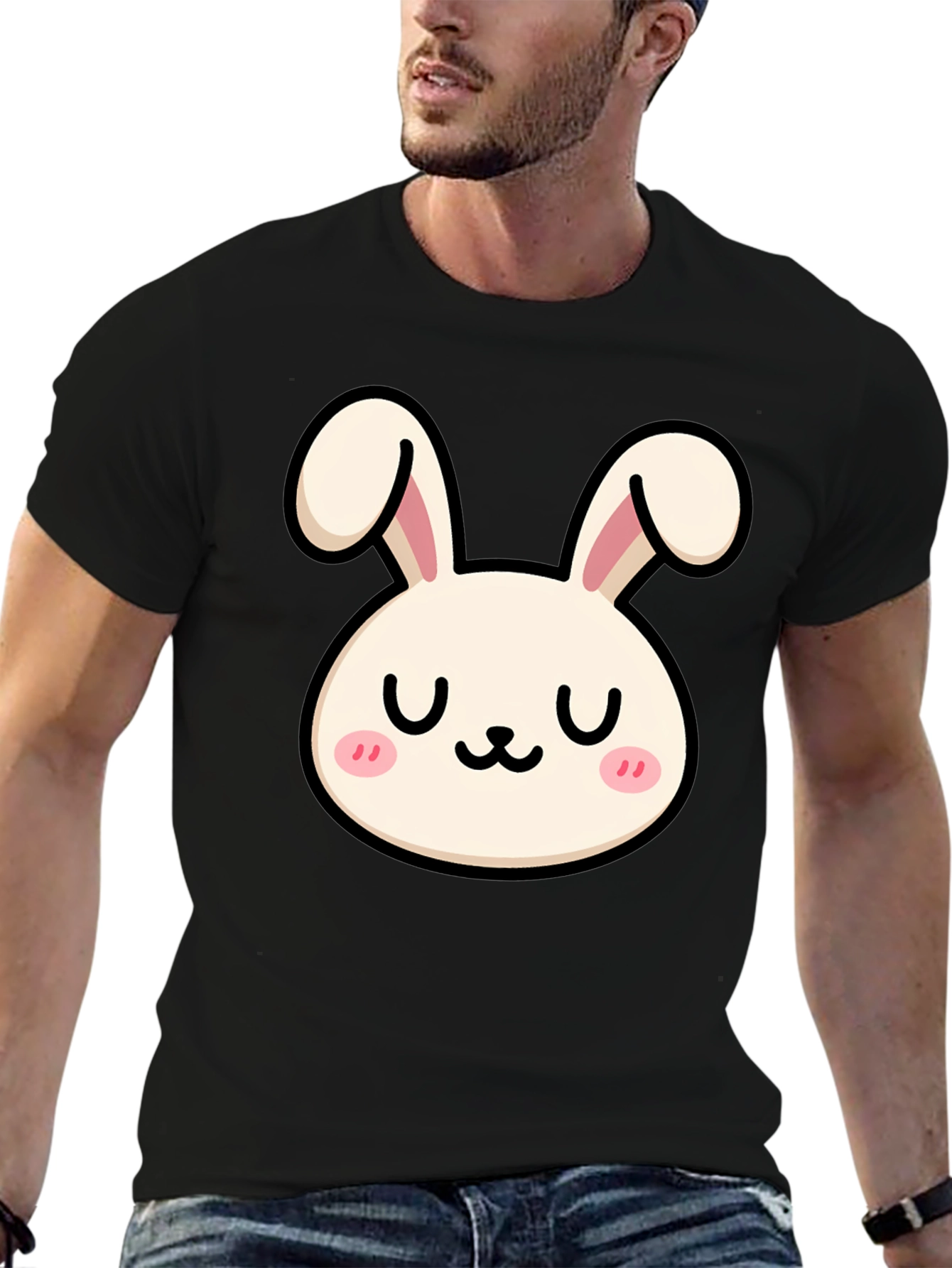 Cute Bunny Graphic Tee - Black Cotton Comfort