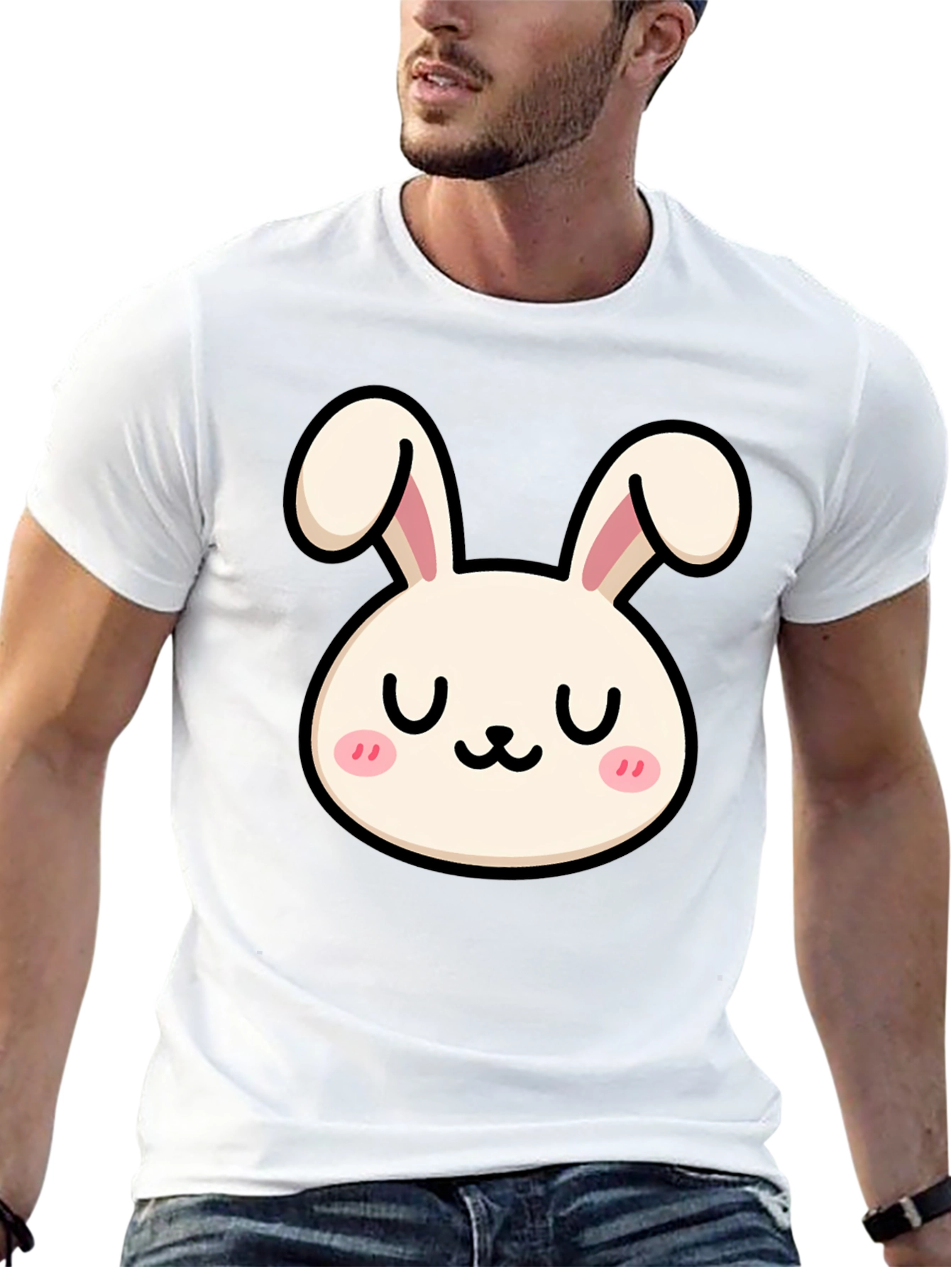 Cute Bunny Graphic Tee - Black Cotton Comfort