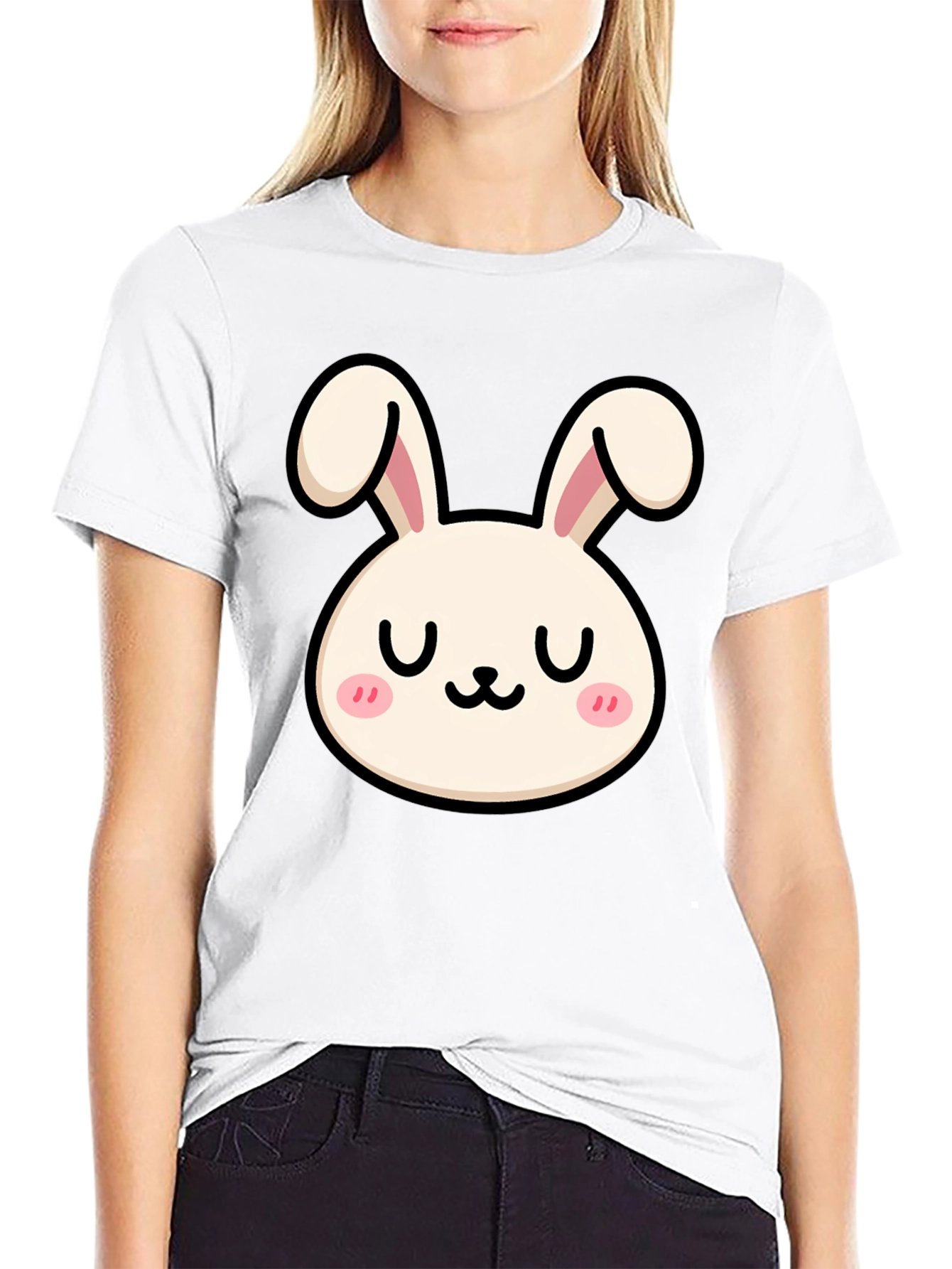 Cute Bunny Graphic Tee - Black Cotton Comfort