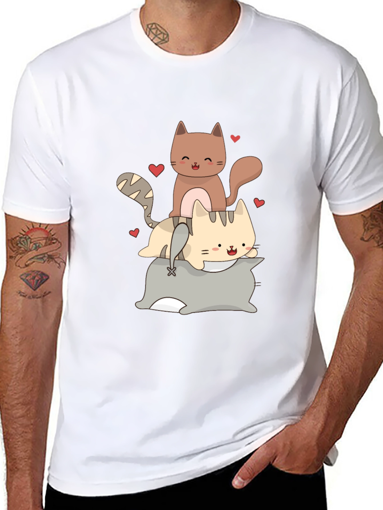 Cute Cats Stacked on Pillow Graphic Tee