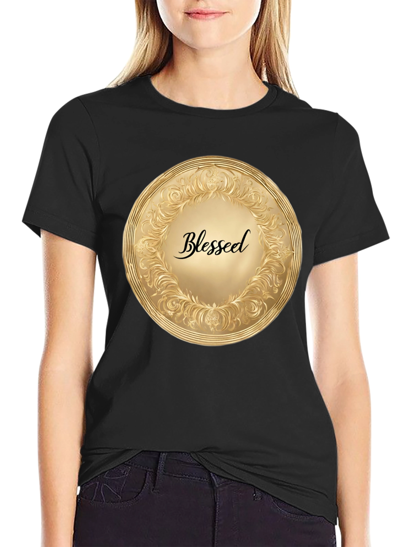 Blessed Gold Medallion Black T-Shirt