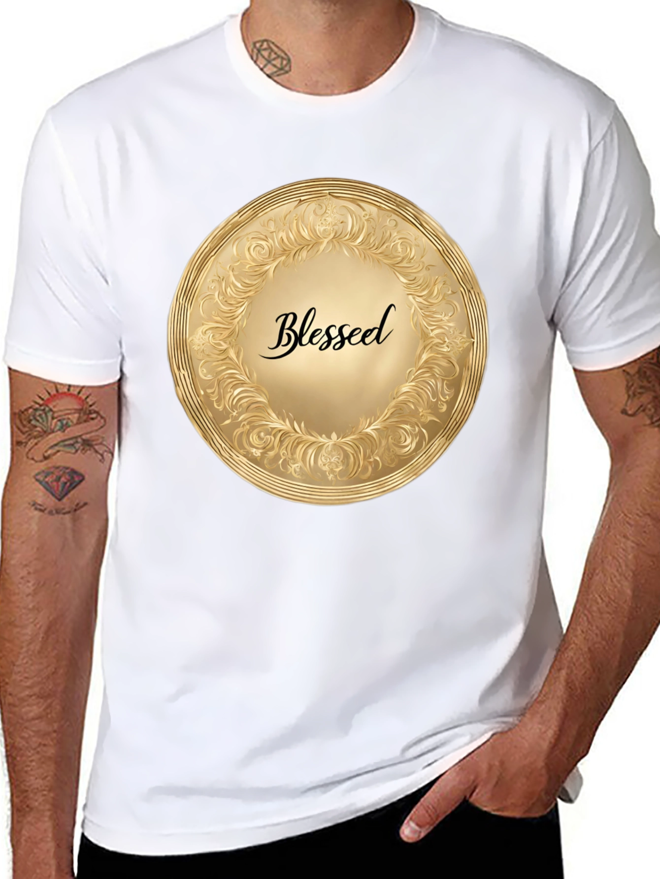 Blessed Gold Medallion Black T-Shirt