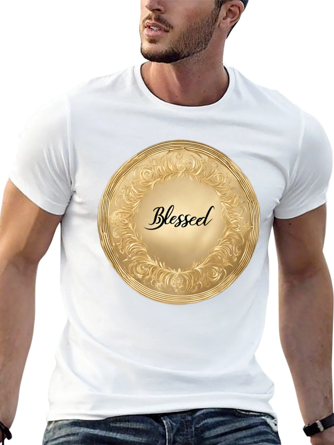 Blessed Gold Medallion Black T-Shirt