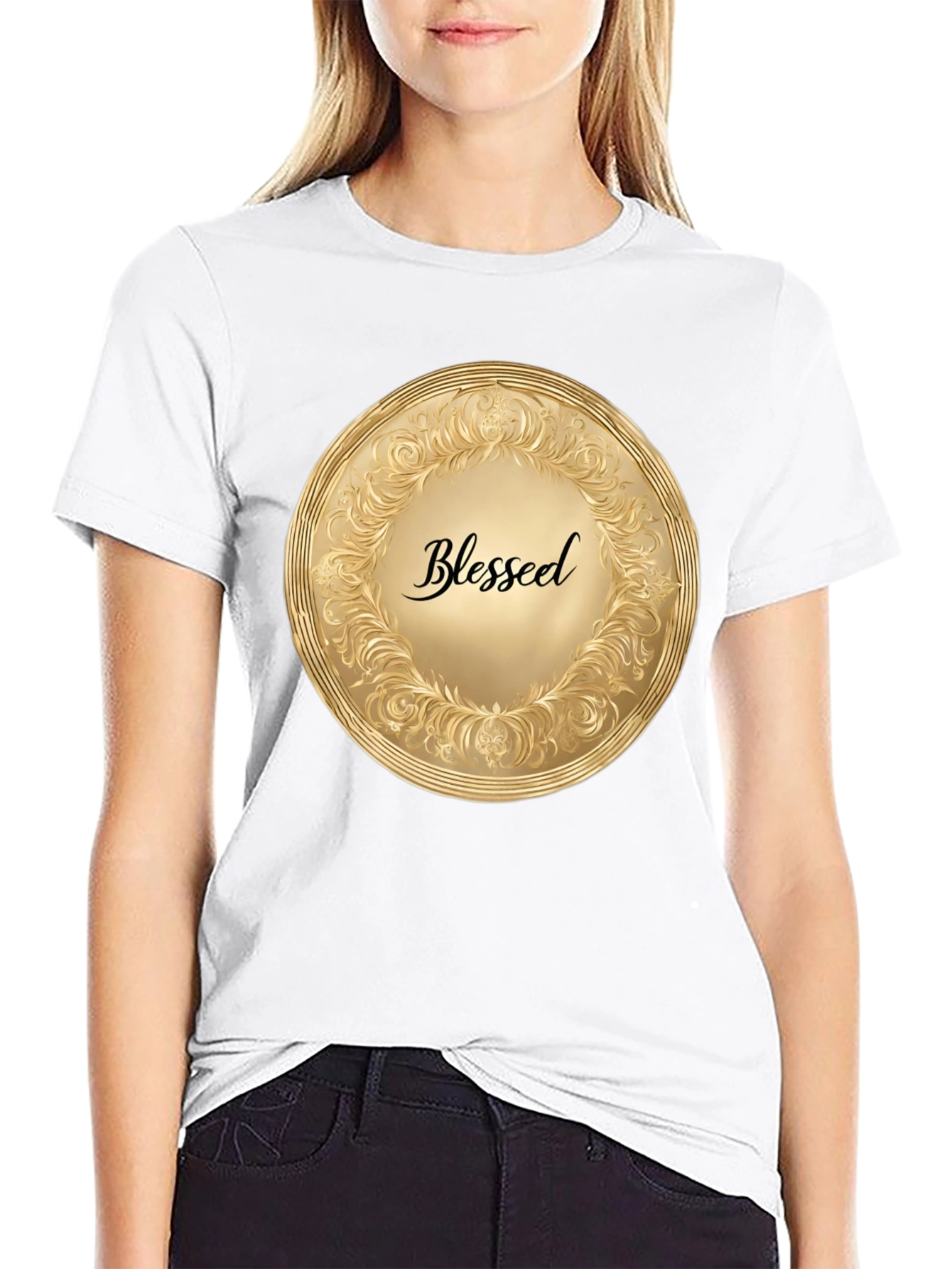 Blessed Gold Medallion Black T-Shirt