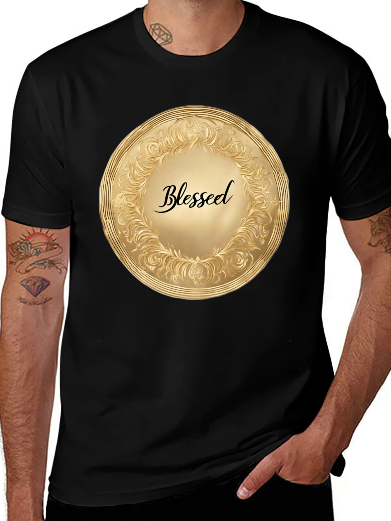 Blessed Gold Medallion Black T-Shirt