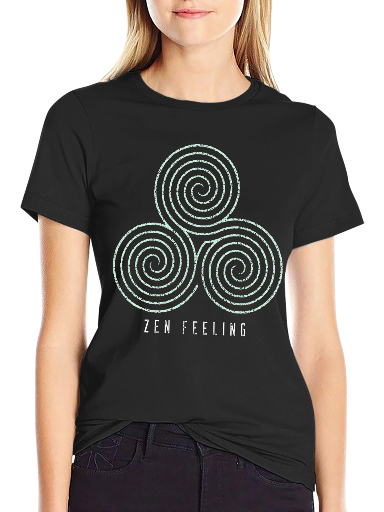 Zen Feeling Black T-Shirt - Spiral Design
