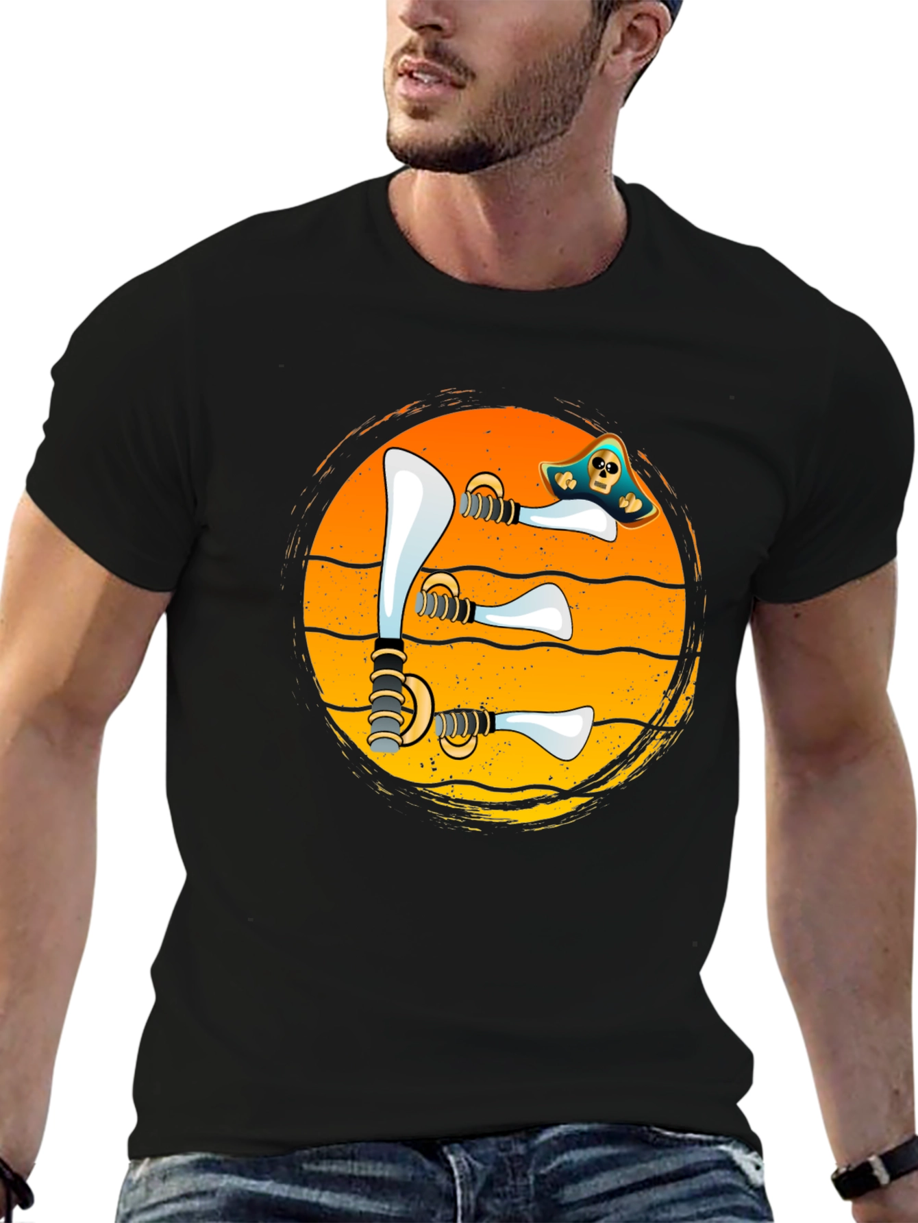 Pirate Swords Sunset T-Shirt Novelty Graphic Tee