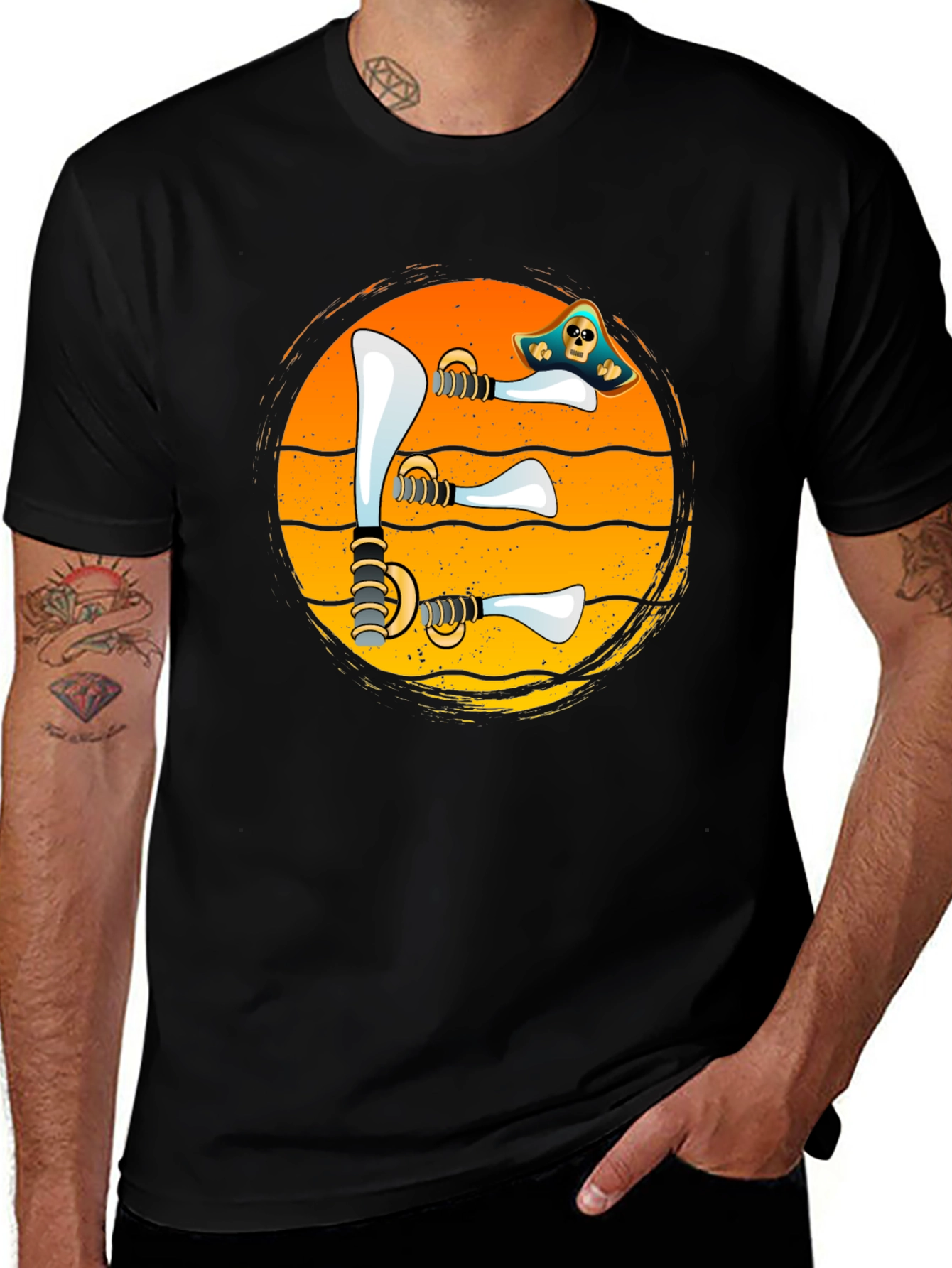 Pirate Swords Sunset T-Shirt Novelty Graphic Tee