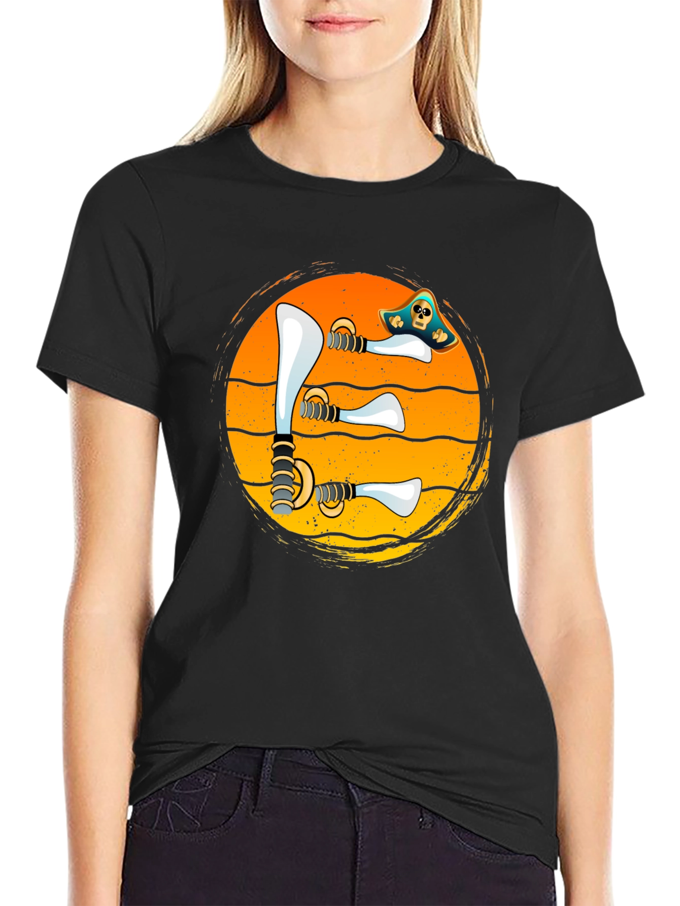 Pirate Swords Sunset T-Shirt Novelty Graphic Tee