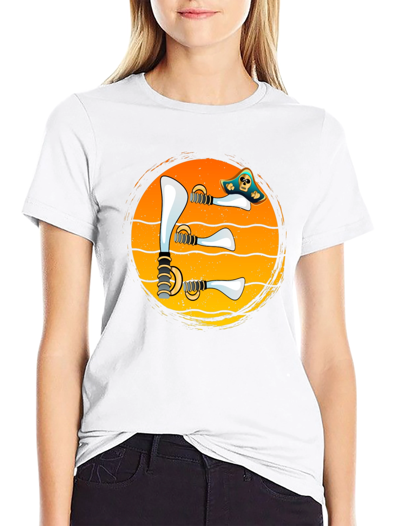 Pirate Swords Sunset T-Shirt Novelty Graphic Tee