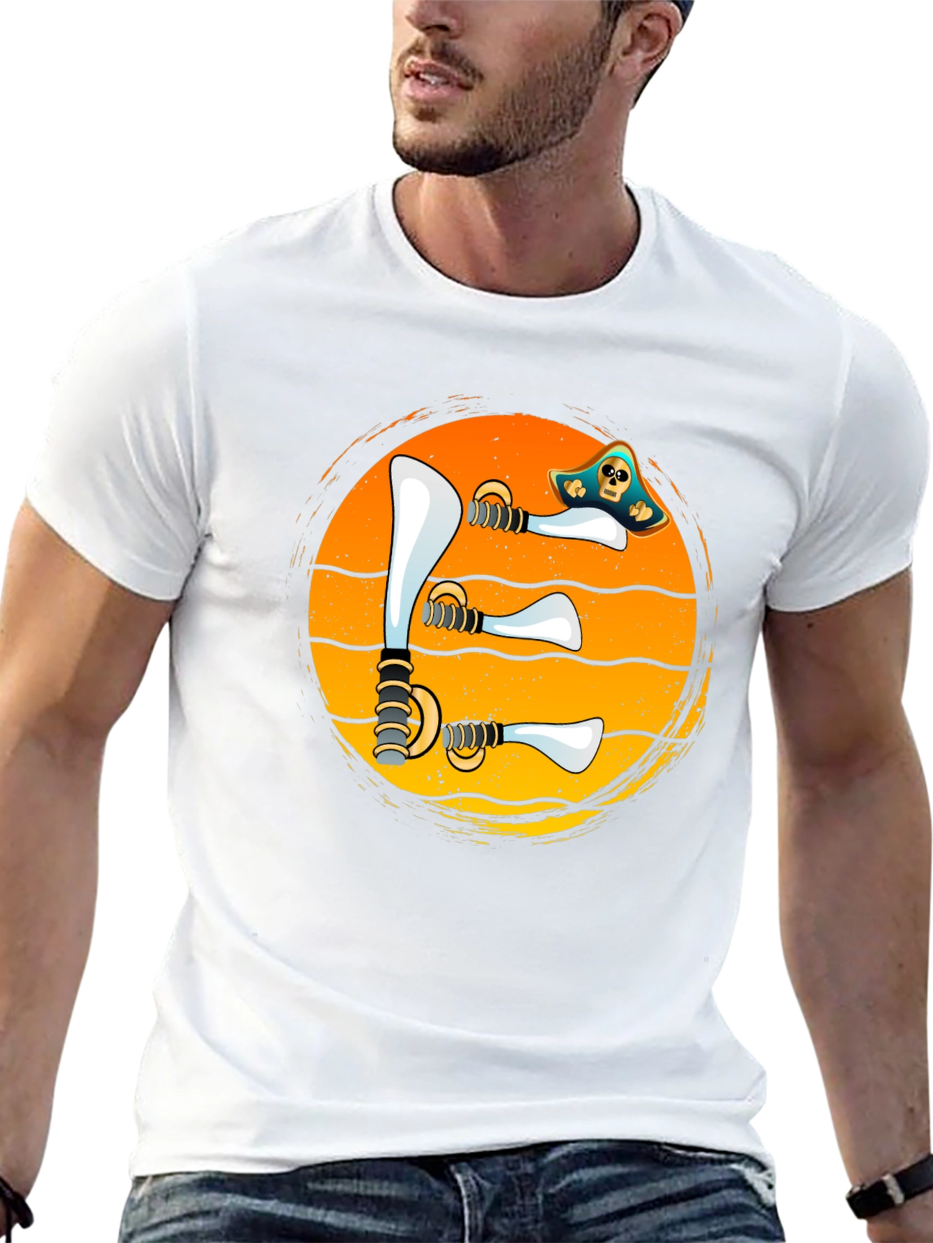 Pirate Swords Sunset T-Shirt Novelty Graphic Tee