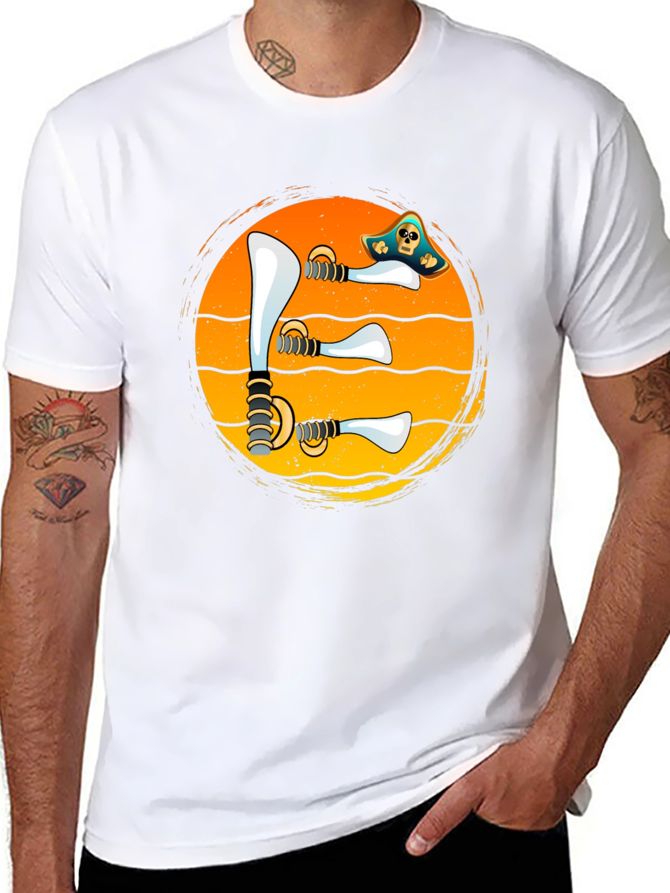 Pirate Swords Sunset T-Shirt Novelty Graphic Tee