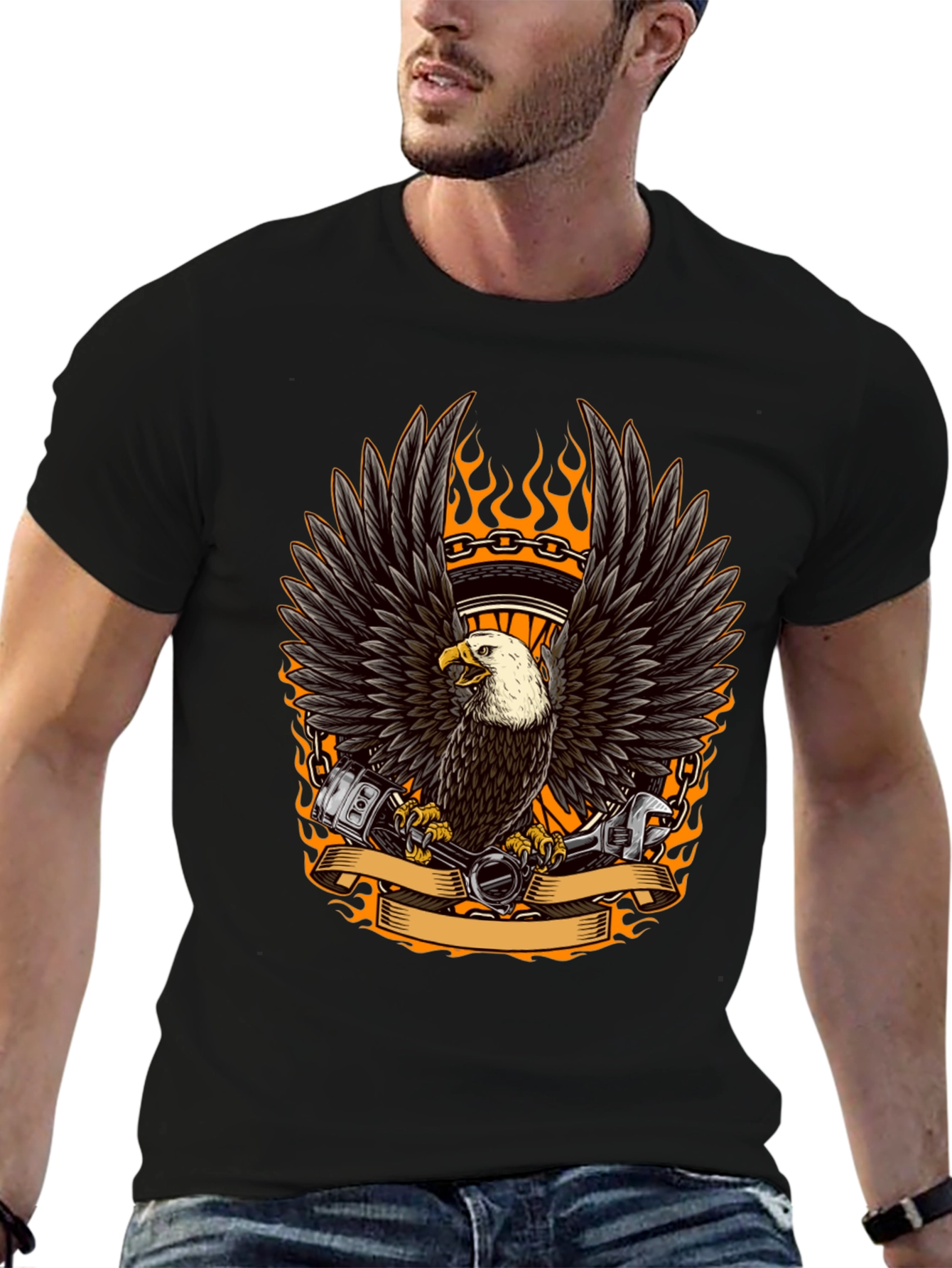 Eagle Biker Graphic Tee - Cool Black T-Shirt