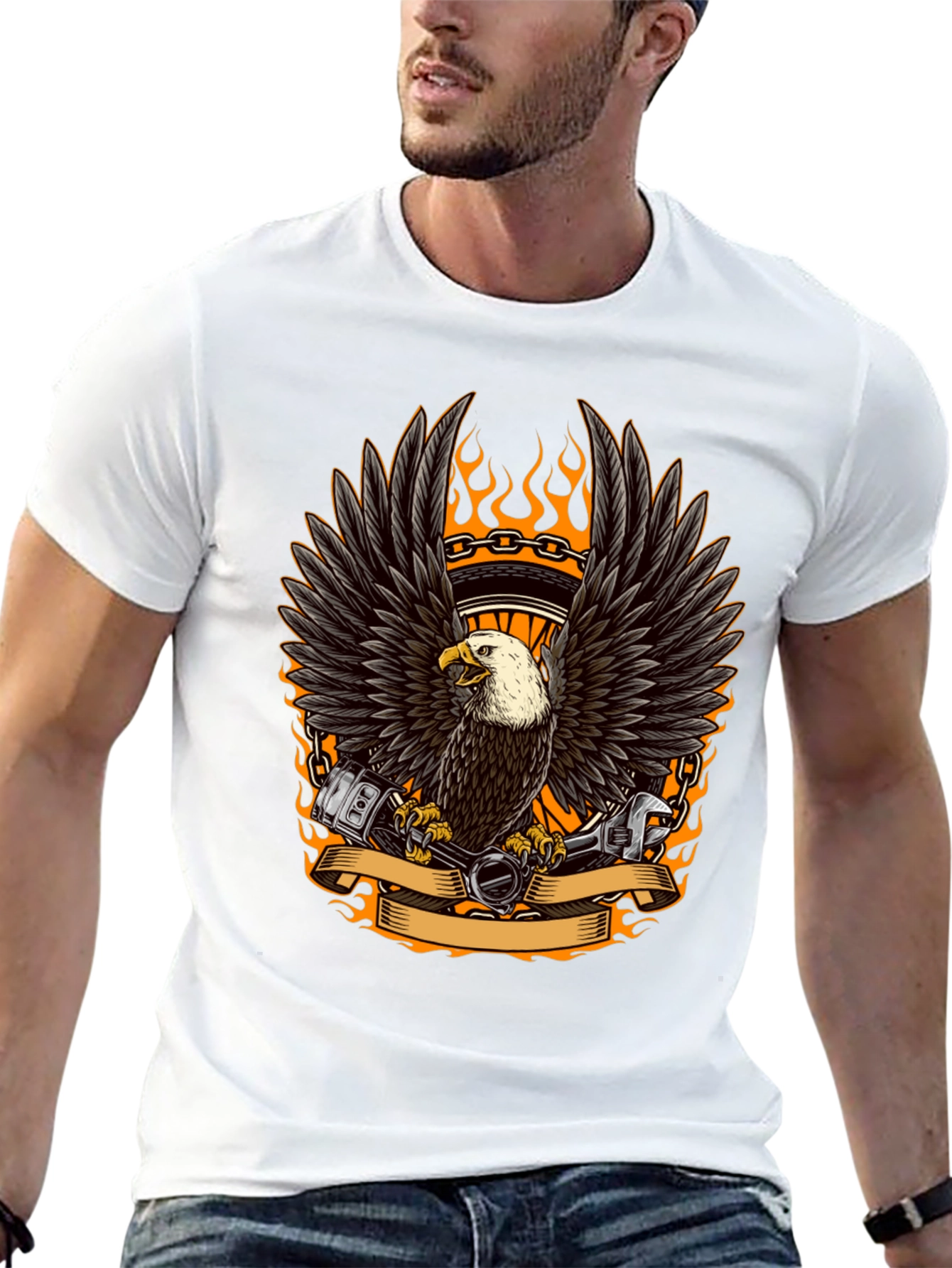 Eagle Biker Graphic Tee - Cool Black T-Shirt