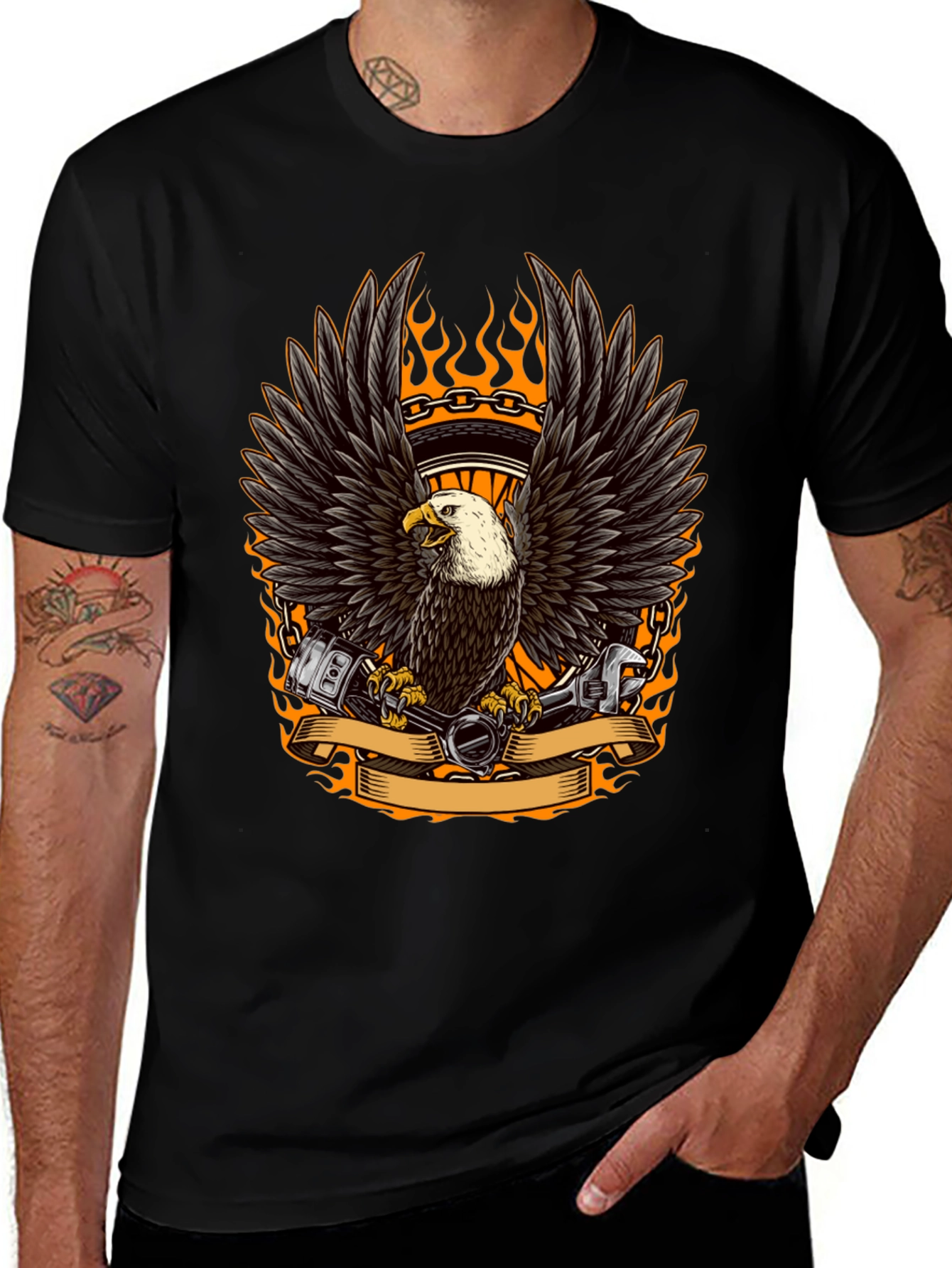 Eagle Biker Graphic Tee - Cool Black T-Shirt