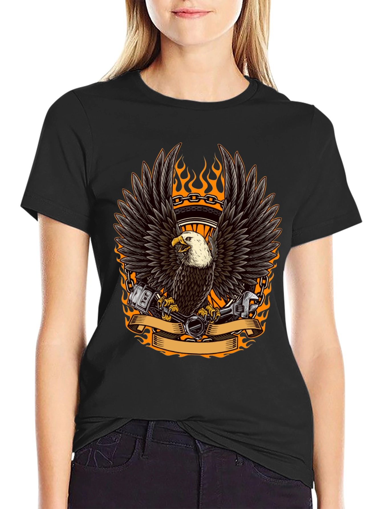Eagle Biker Graphic Tee - Cool Black T-Shirt
