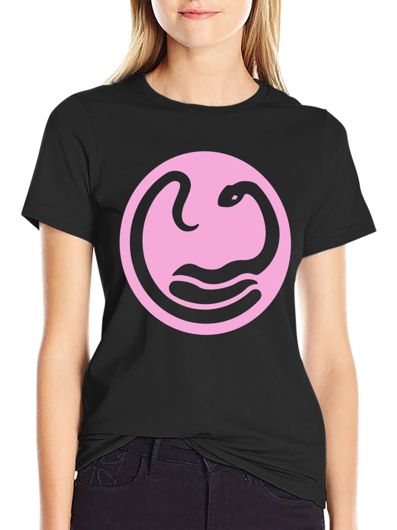 Snake Circle Graphic Tee - Stylish Black T-Shirt