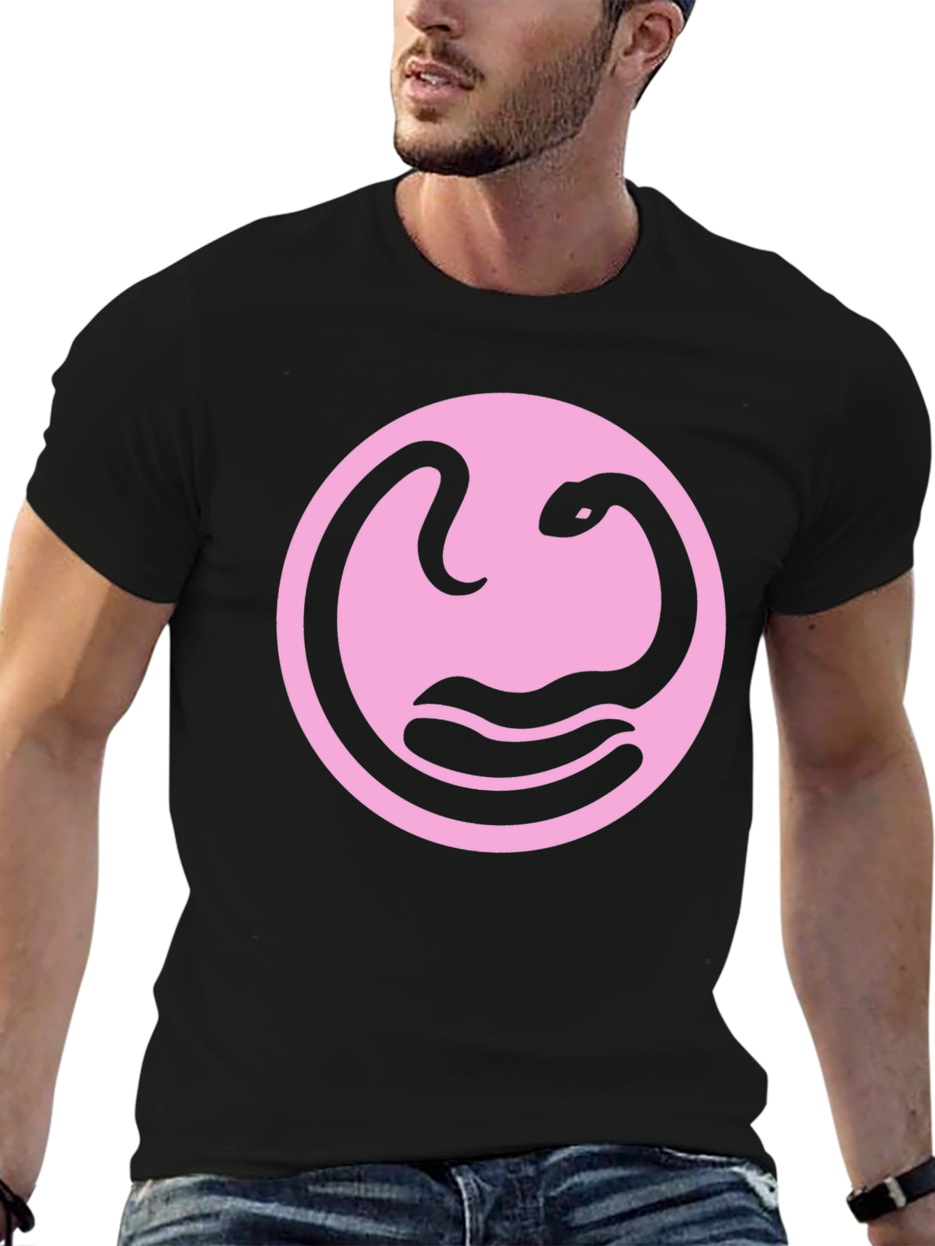 Snake Circle Graphic Tee - Stylish Black T-Shirt