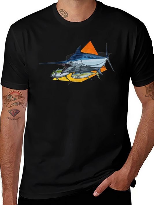 Marlin Fish Graphic T-Shirt - Black Crew Neck Tee
