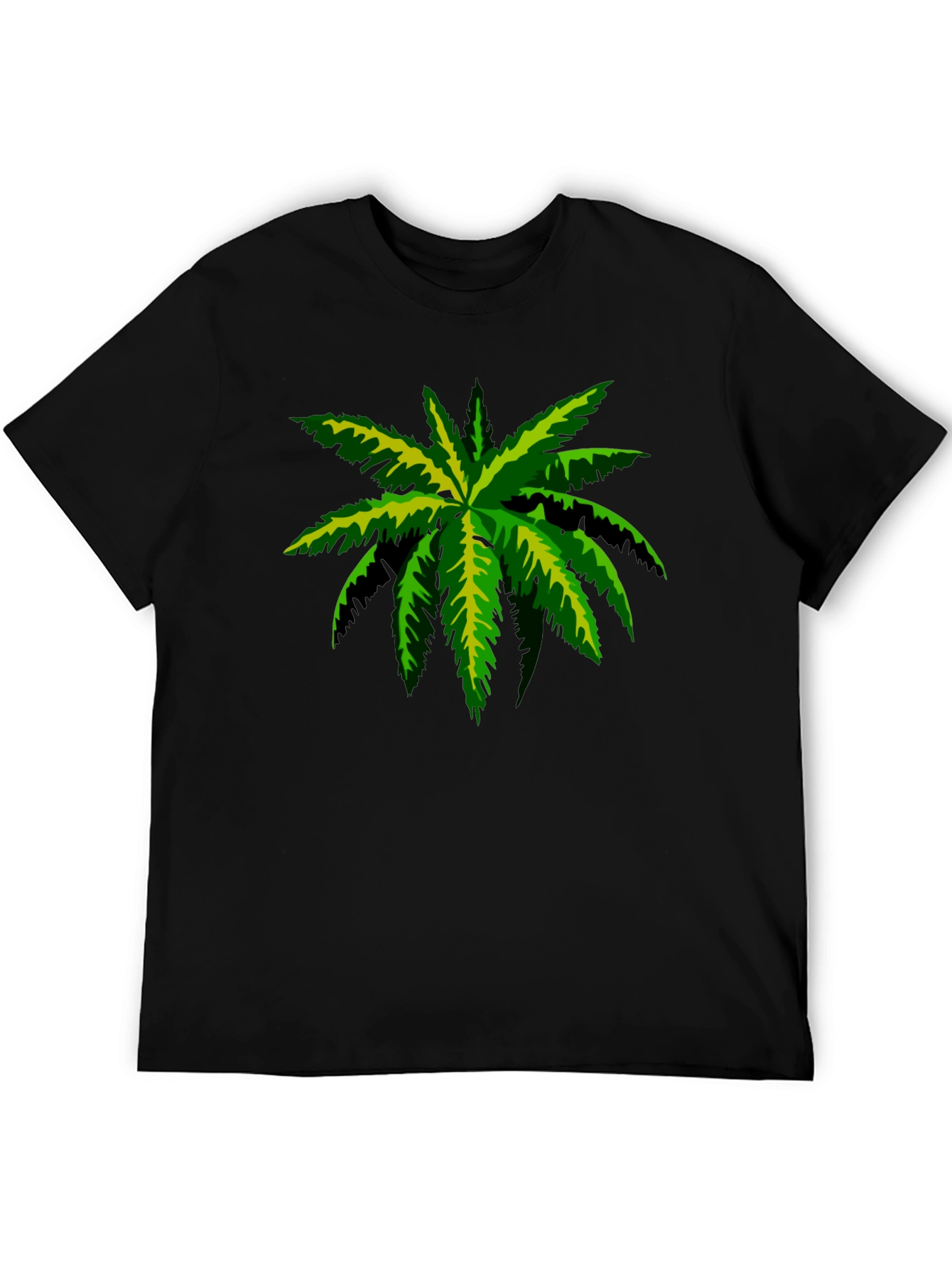 Tropical Palm Tee - Black Cotton Graphic T-Shirt