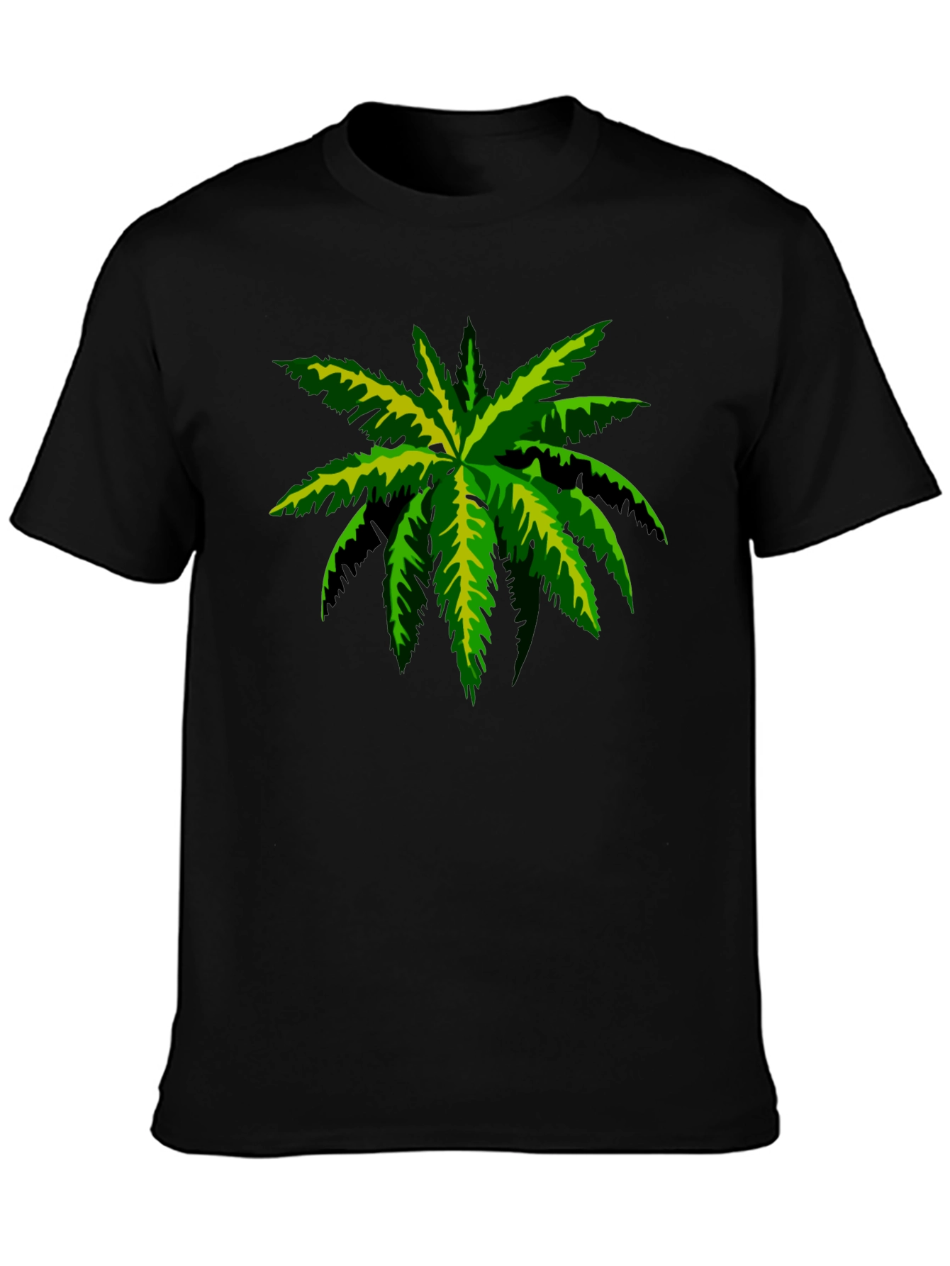 Tropical Palm Tee - Black Cotton Graphic T-Shirt