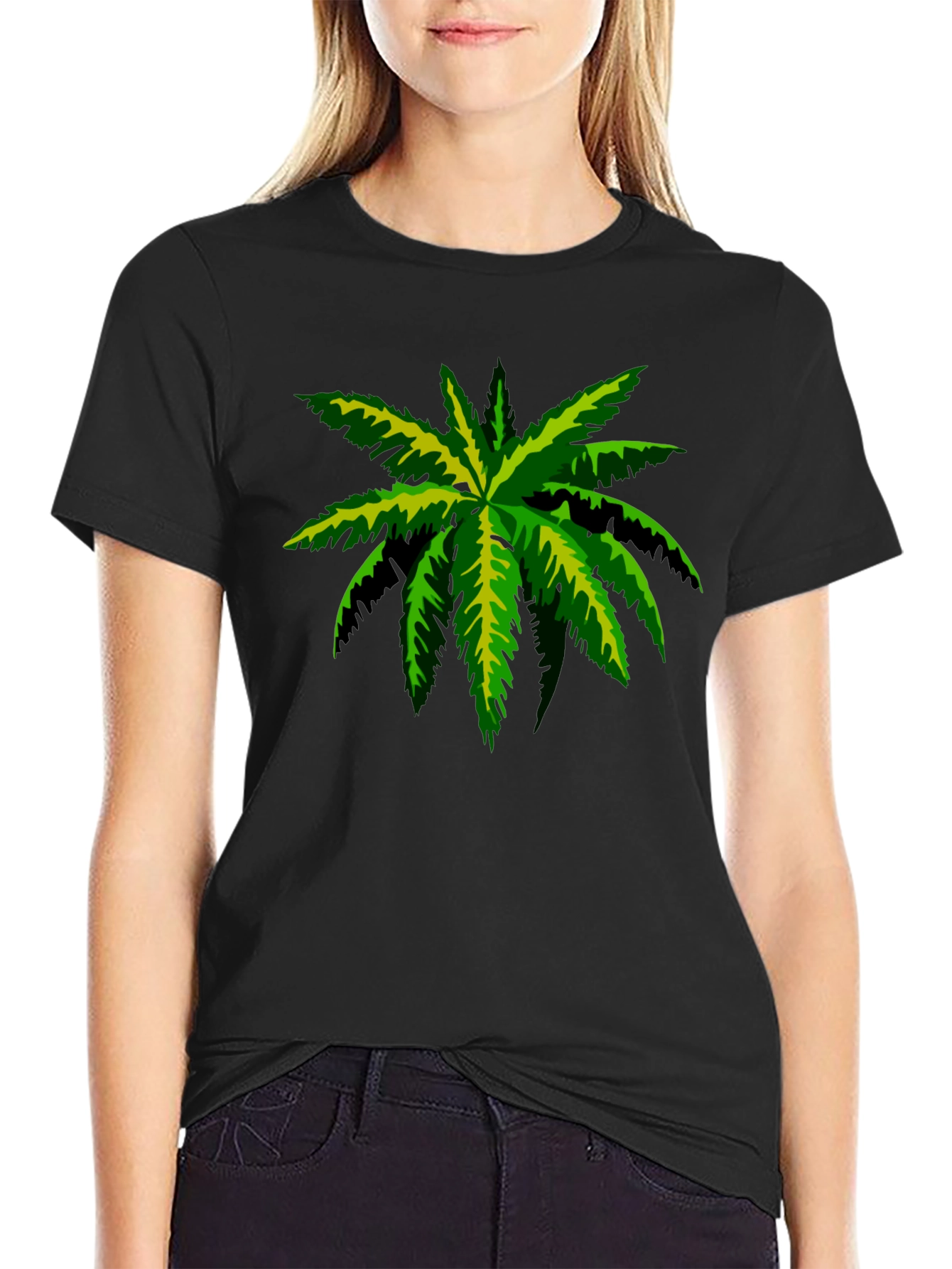 Tropical Palm Tee - Black Cotton Graphic T-Shirt