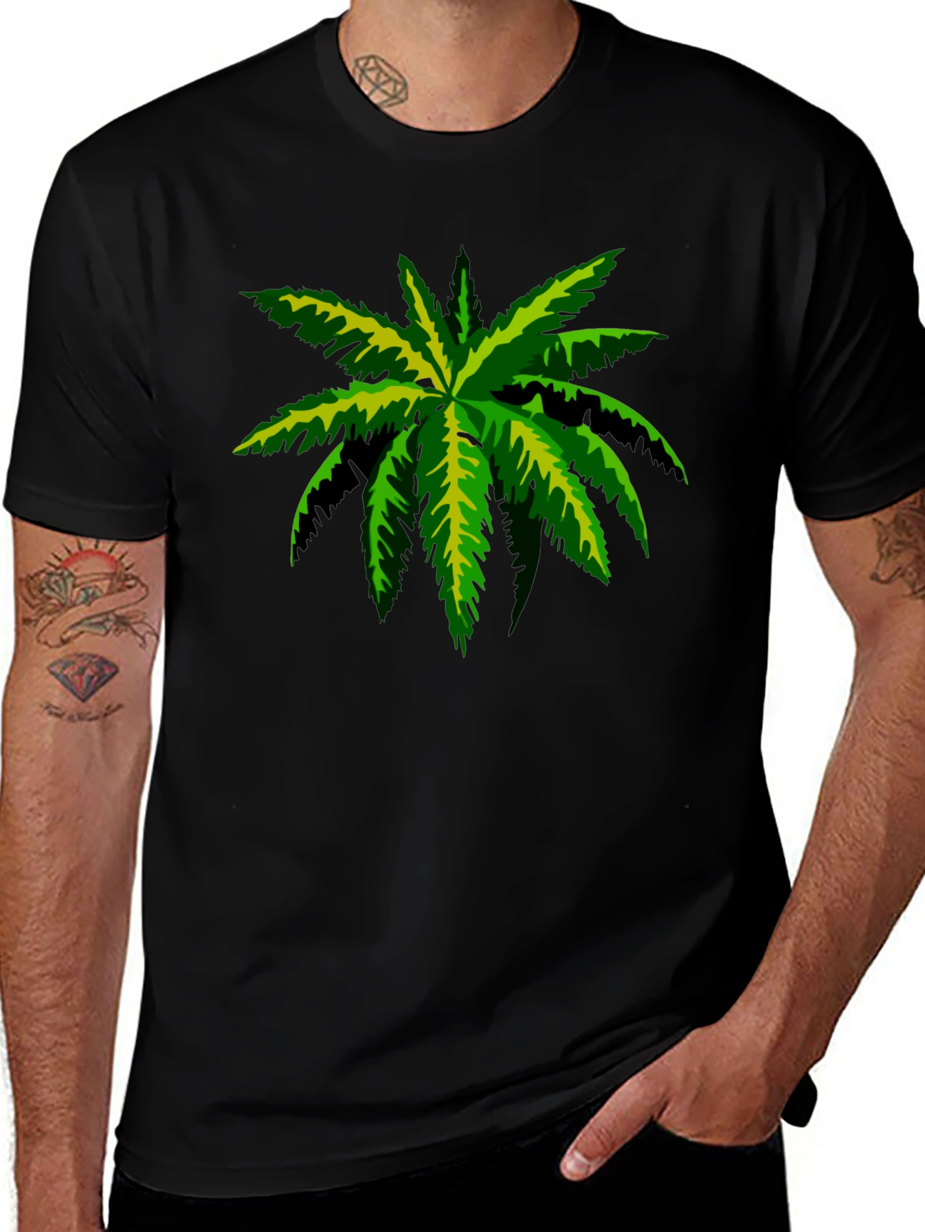 Tropical Palm Tee - Black Cotton Graphic T-Shirt