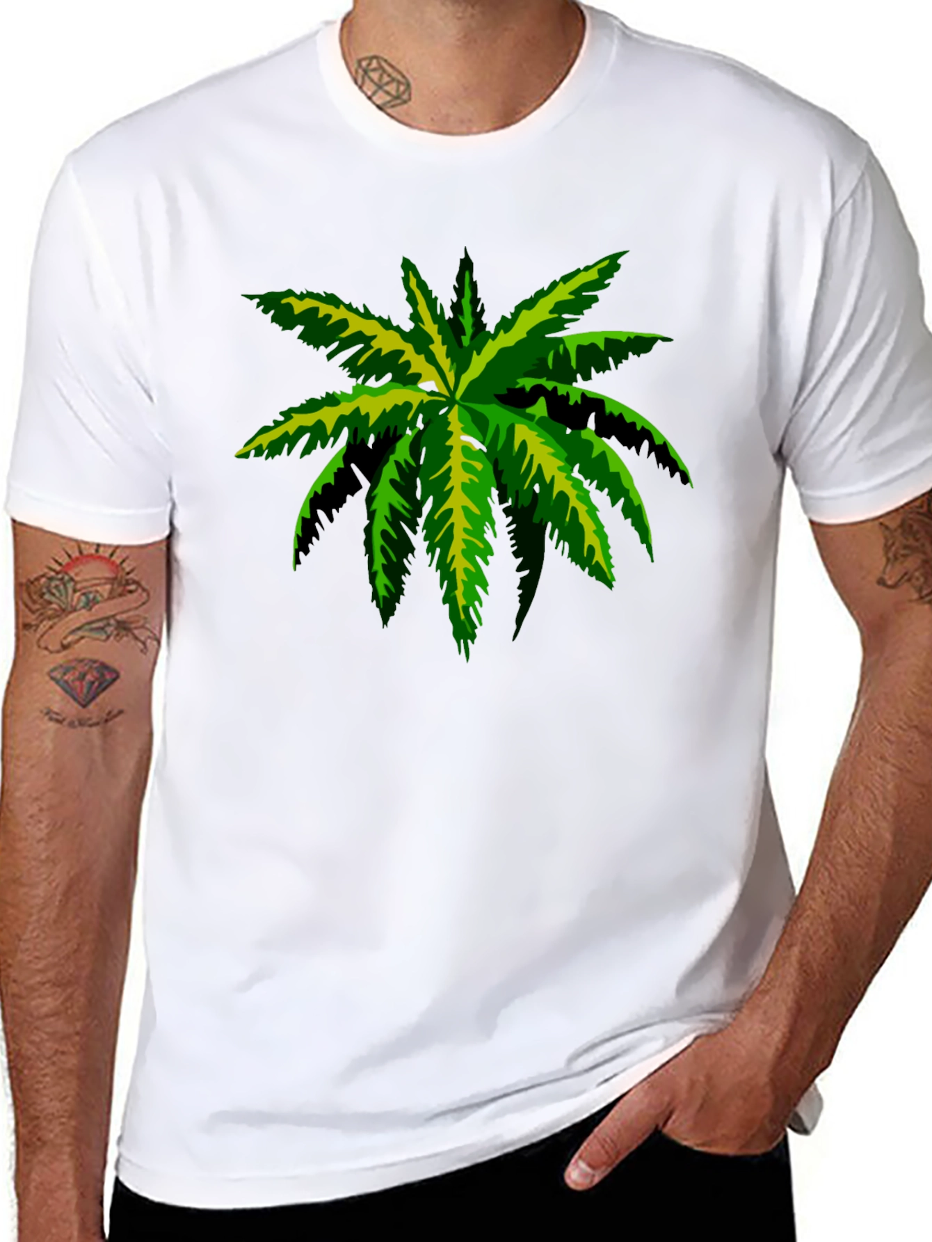 Tropical Palm Tee - Black Cotton Graphic T-Shirt