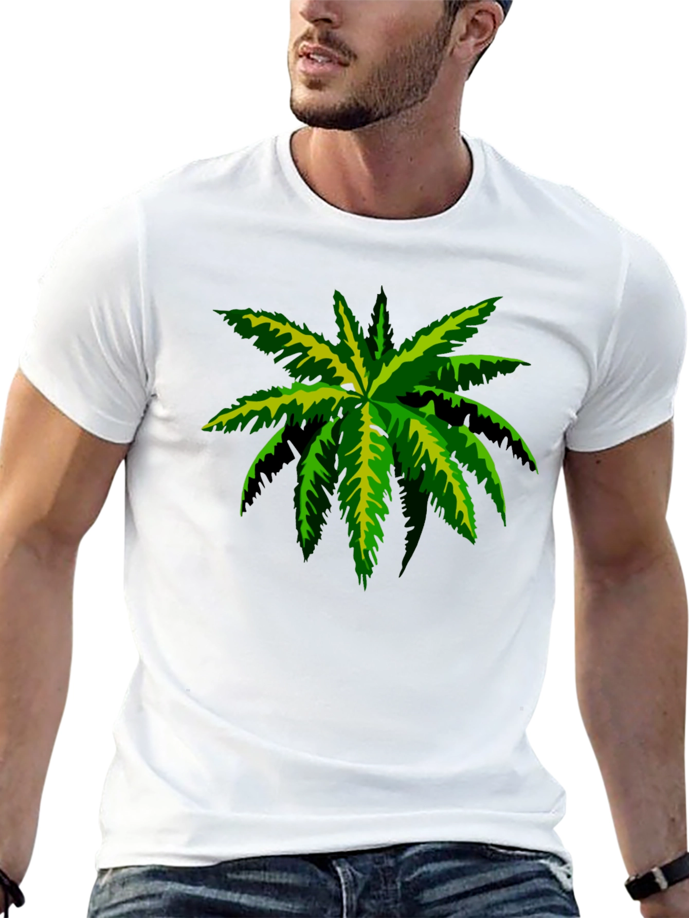 Tropical Palm Tee - Black Cotton Graphic T-Shirt