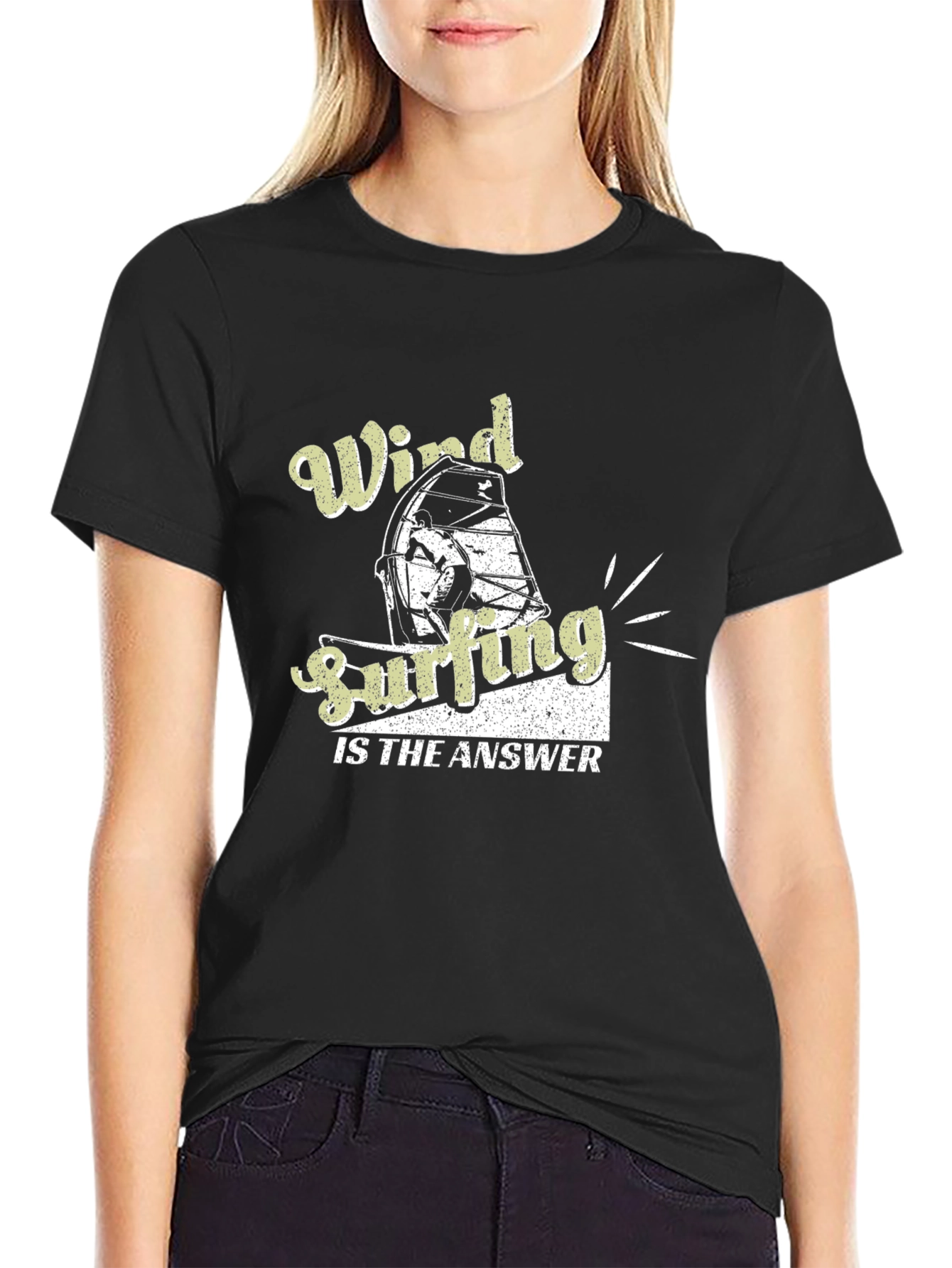 Wind Surfing Answer Black T-Shirt