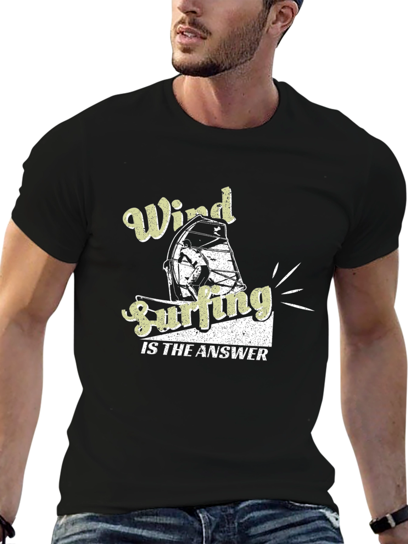 Wind Surfing Answer Black T-Shirt