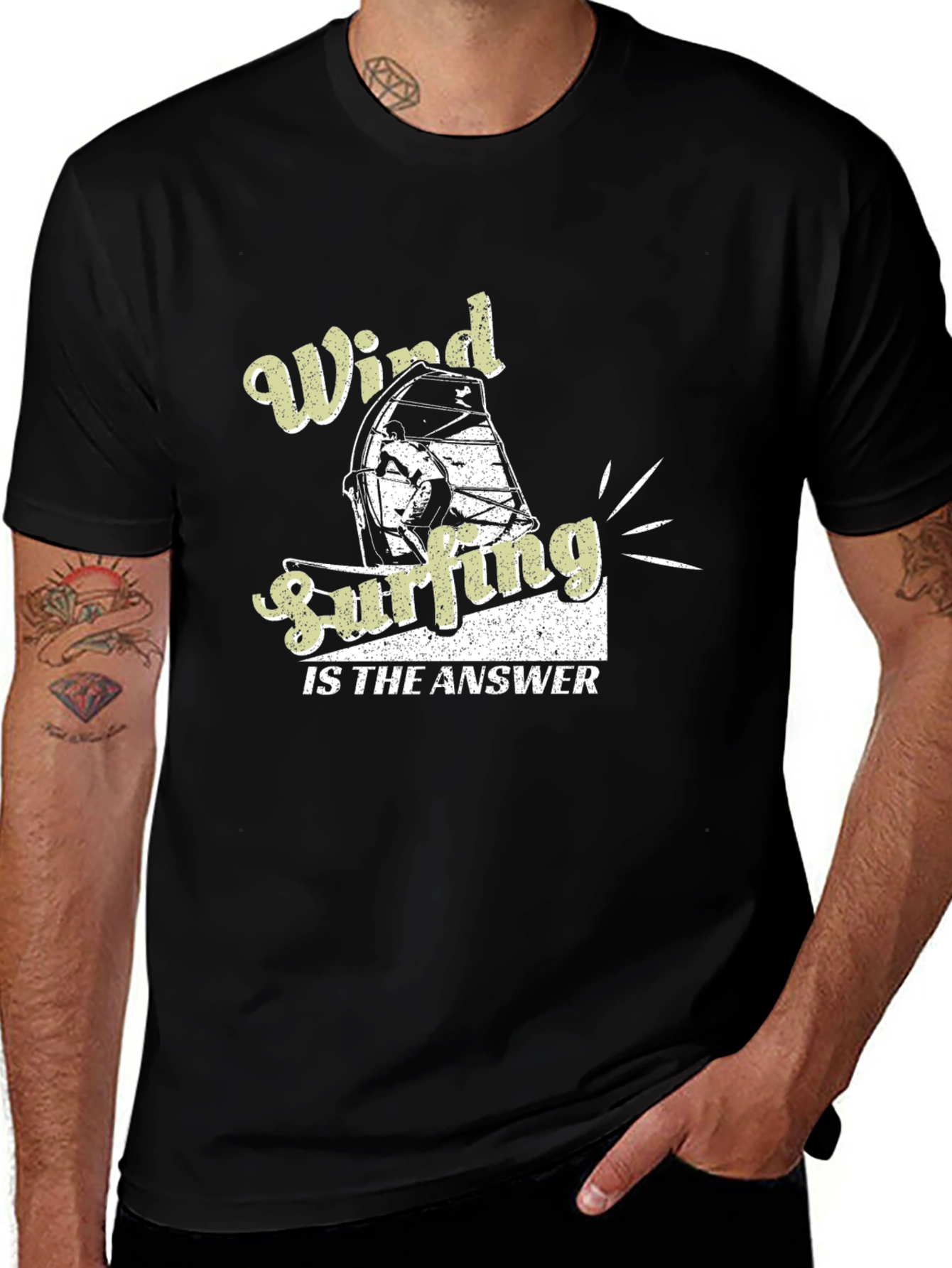 Wind Surfing Answer Black T-Shirt