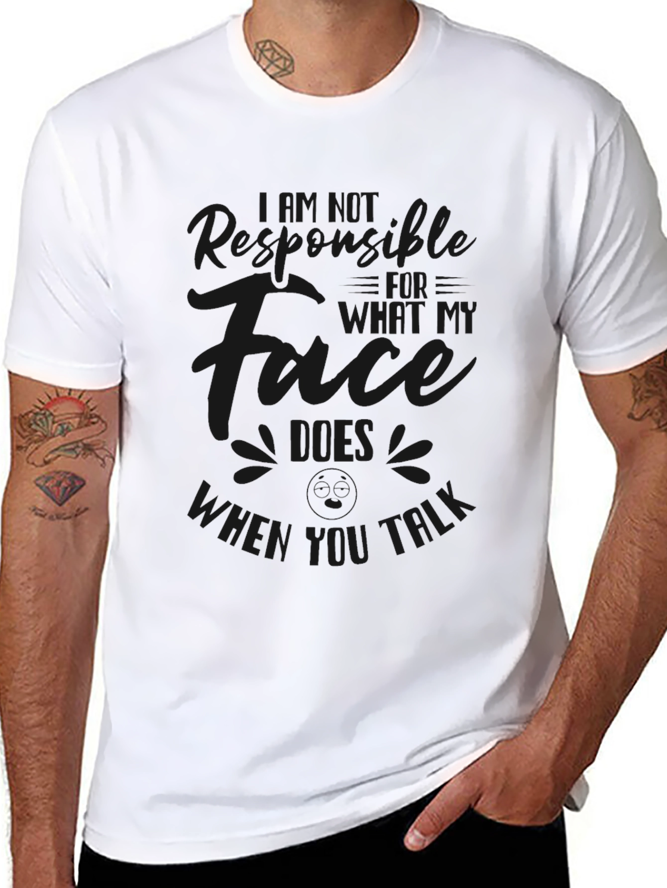 Humorous Mens Black Graphic Tee - Face